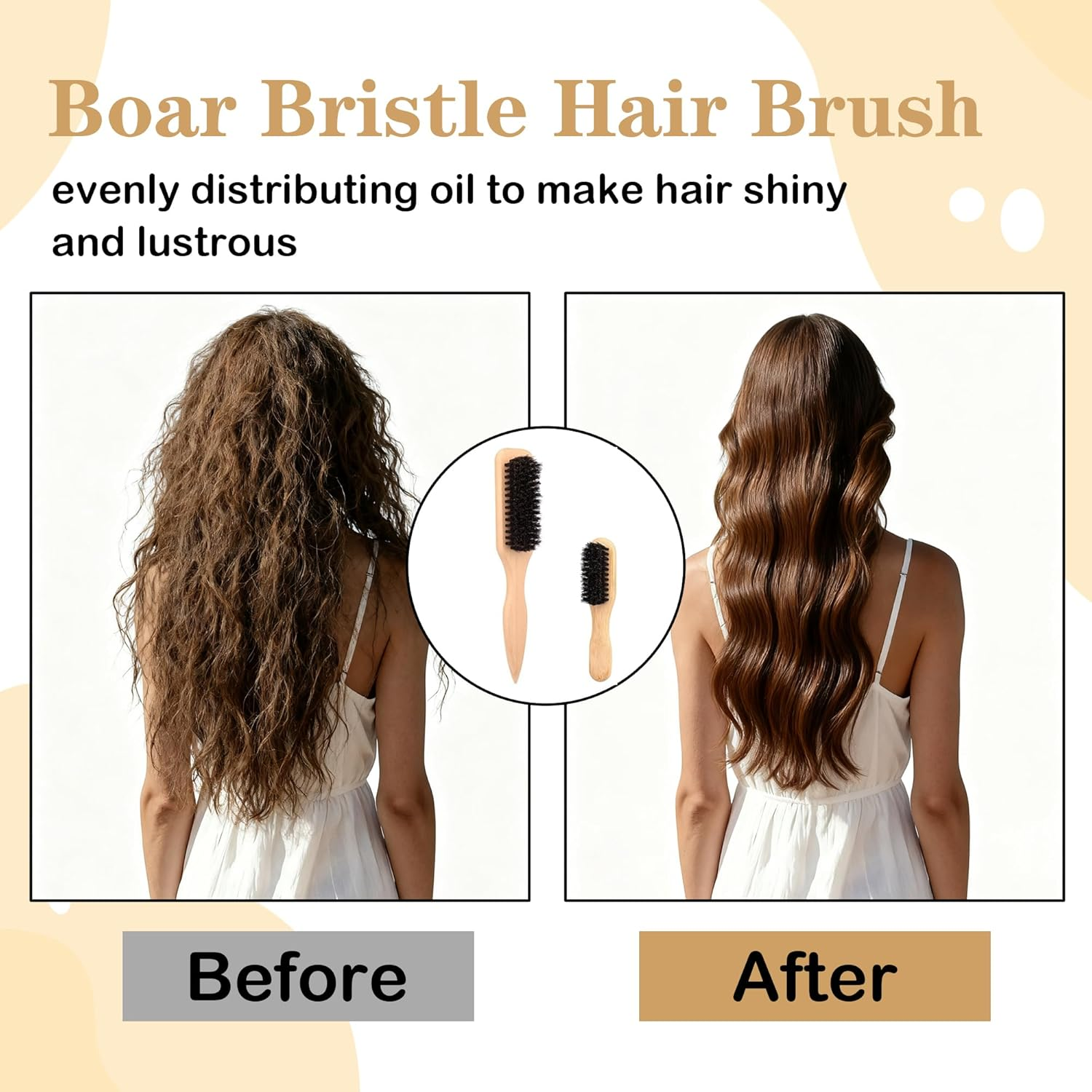 2-Pack Slick Back Boar Bristle Hair Brush, Anti-Static Wooden Handle Styling Brush for Men & Women, Slick Brushes for Hair & Beard Care (Large for Household & Small for Travel) image number 5