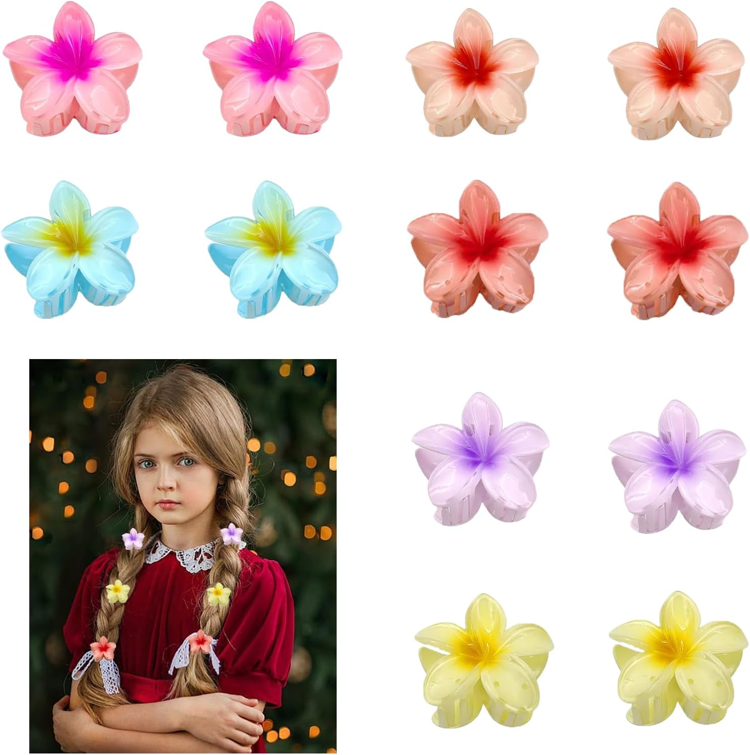 Kaizuca Pack of 12 Flower Hair Clips, 3 Cm Cute Acrylic Small Hair Clips, Non-Slip Hair Jaw Clips, Hair Styling Accessories for Women and Girls image number 3