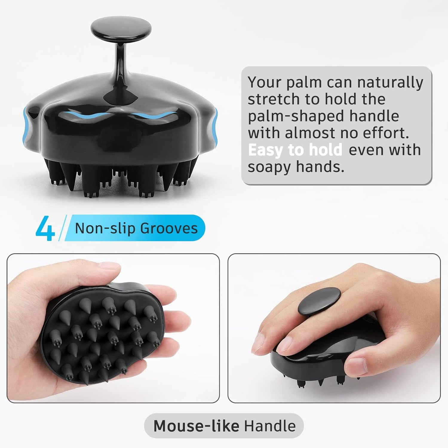 FREATECH Updated Hair Scalp Massager Shampoo Brush with 2 Types of Silicone Bristles, Finely Clean and Scrub Gently, Care for Sensitive & Delicate Scalp, Exfoliate and Stimulate Hair Growth, Black image number 3