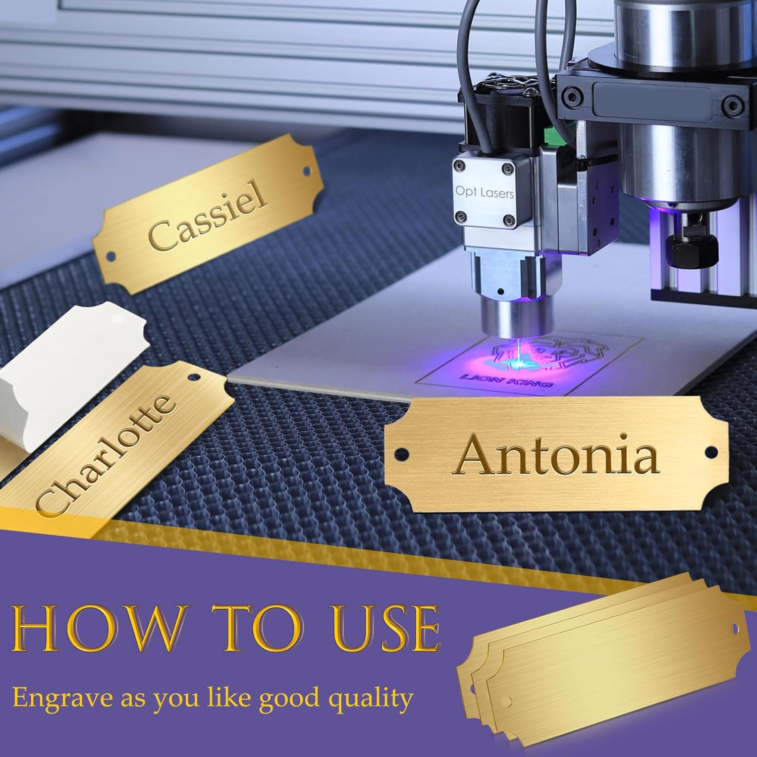 Yaocom 24 Pcs Name Plates Laser Engraved Brushed Solid Metal Plate Personalized Plaque Blank Name Tag with Adhesive Backing and Screws for Diy(Gold,Notched Corner) image number 1