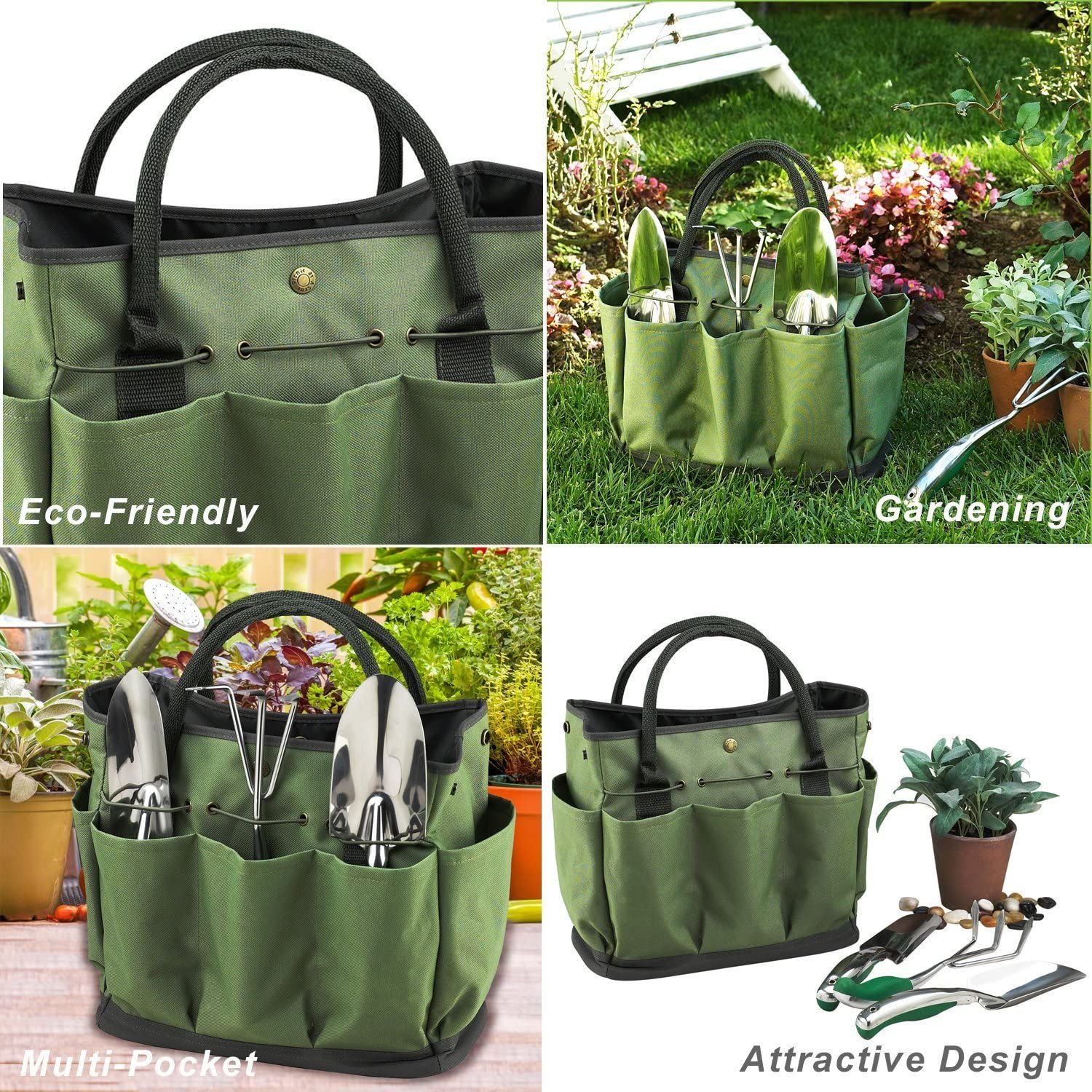 Garden Tote,Tool Bags Gardening Tote Bag Outdoor Multi Pocket Garden Tool Kit Holder Bag Compact Hand Tool Gardeners Storage Bag Tote Organizer Yard Plant Tool Carrier Bag Pouches