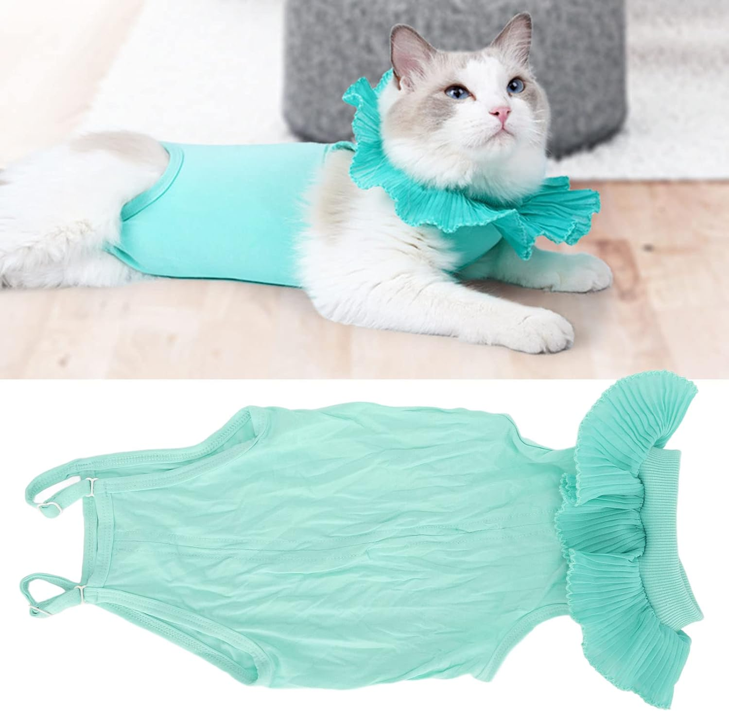 JOROBURO Cat Recovery Suit, Breathable Adjustable Prevent Licking Cat Post Surgery Shirt, Skin Friendly Fashion Kitten Surgery Recovery Shirt for Abdominal Wounds Skin Diseases(M) image number 2