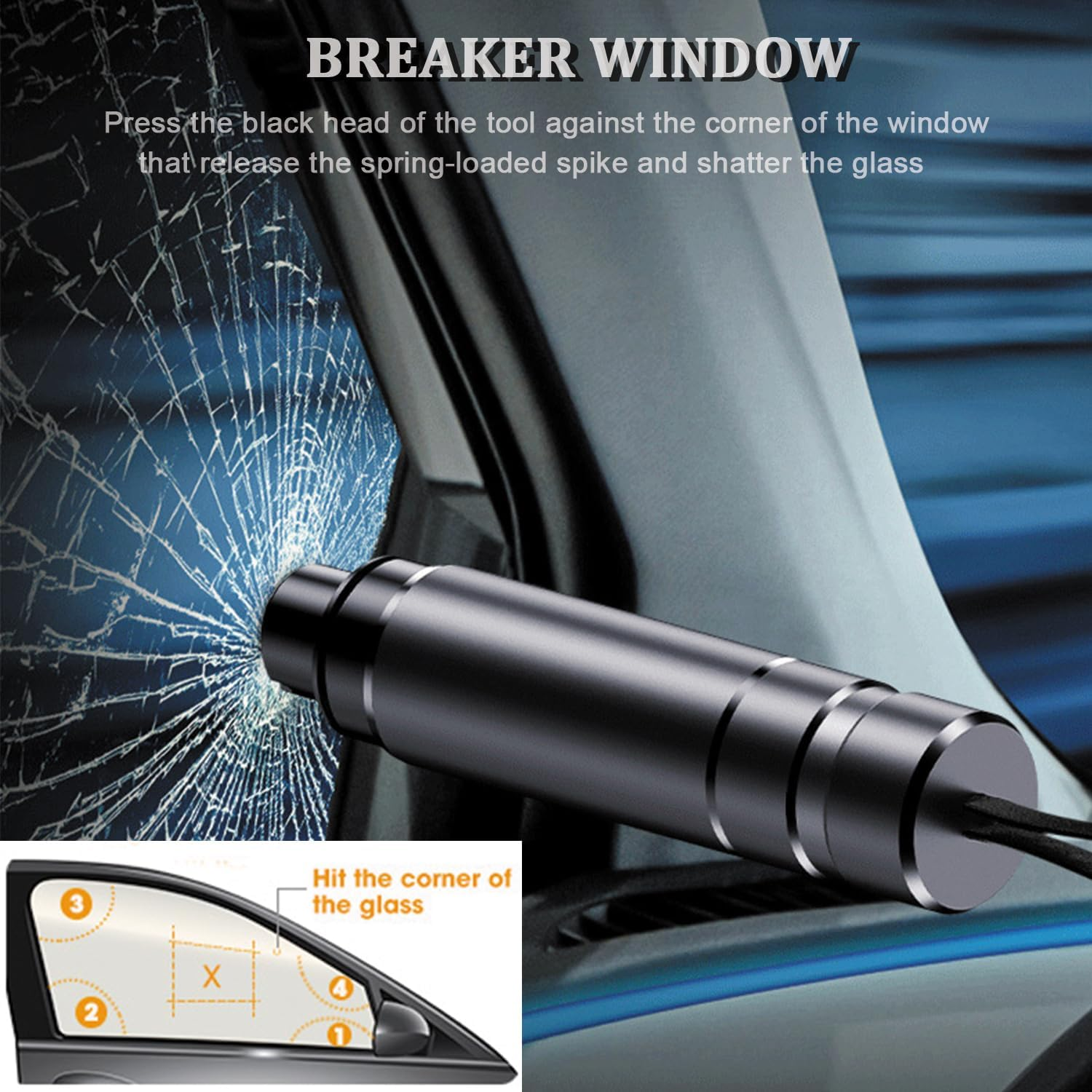 ACEBON Car Safety Hammer Window Glass Breaker and Seatbelt Release Tool Emergency Escape Tool 2022 (Black) image number 2