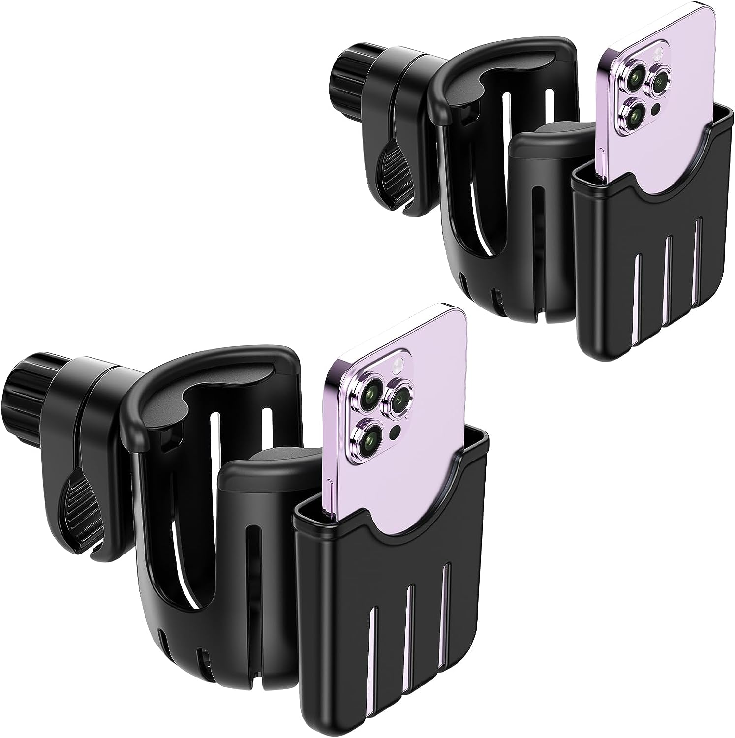 Guiseapue - Stroller Cup Holder with Phone Holder, Universal Bottle Holder for Wheelchair Walker Bike Scooter Stroller Accessories for Uppababy Nuna Bugaboo Doona Stroller Gifts for Women Mom Men