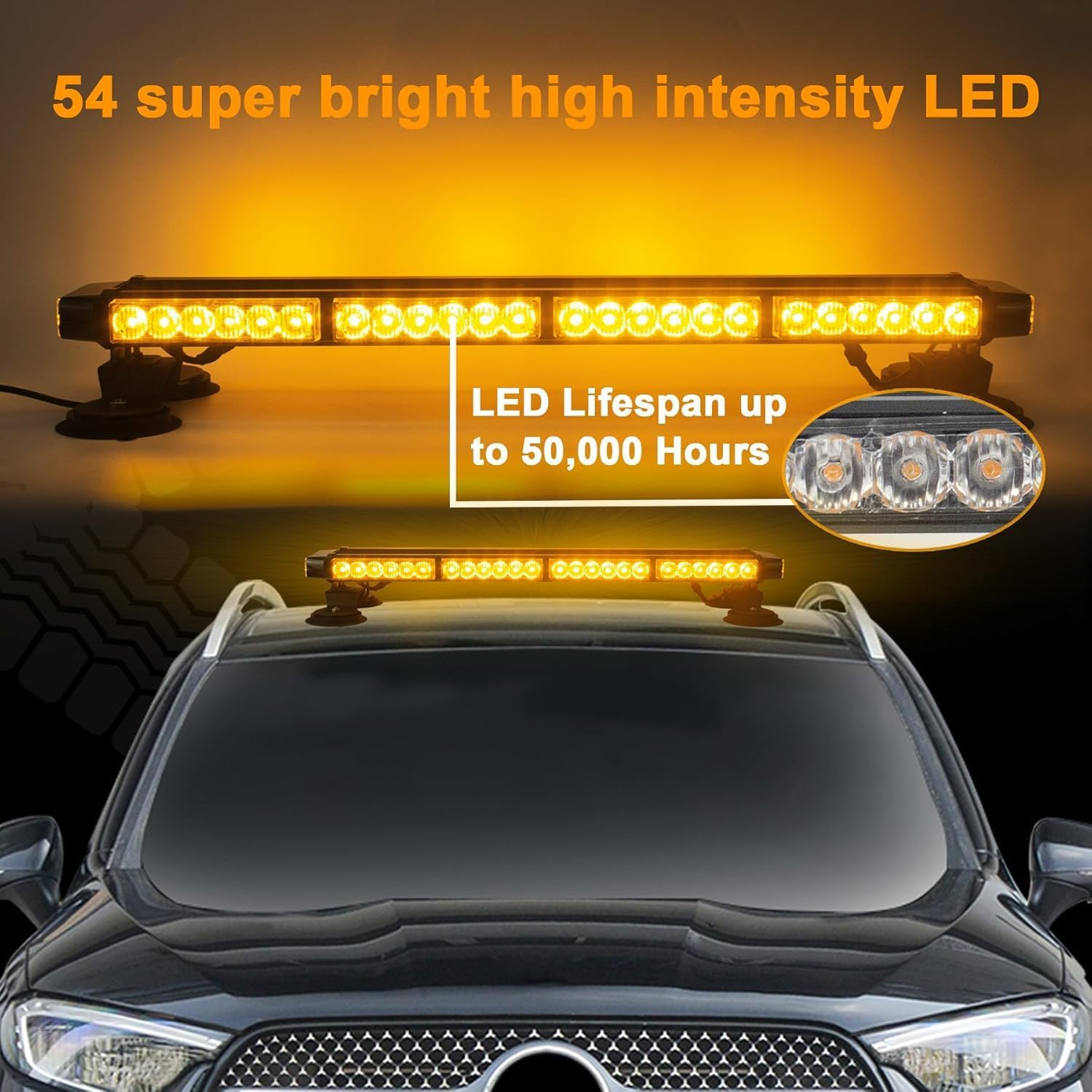26.5" 54 LED Strobe Light Bar Double Side Flashing High Intensity Automotive Warning Emergency Flashing Snow Plows Light Bar Strobe Light Traffic Advisor with Magnetic Base image number 5