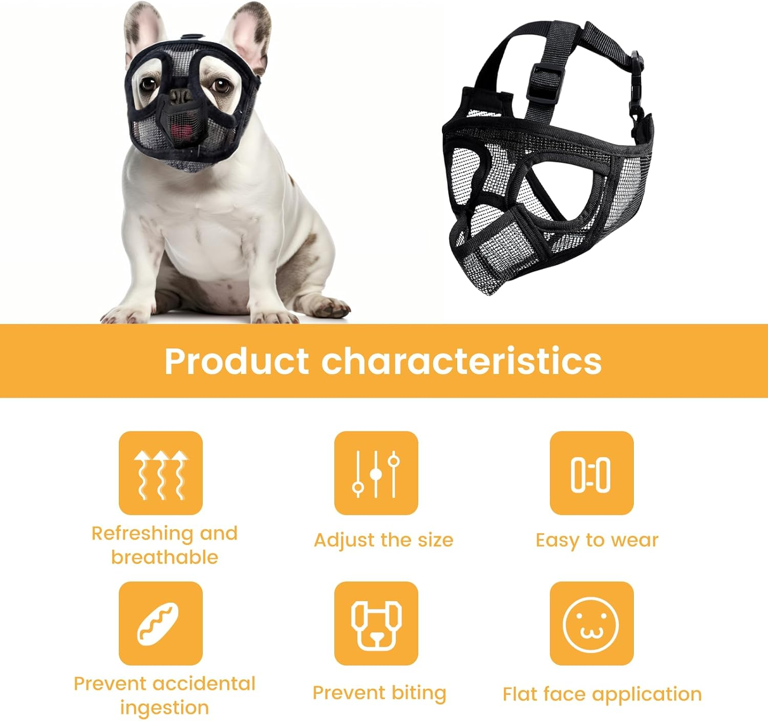 French Bulldog Muzzle, Mesh Dog Muzzle for French Bulldog, German Shepherd and Dogue De Bordeaux (Black, S) image number 4