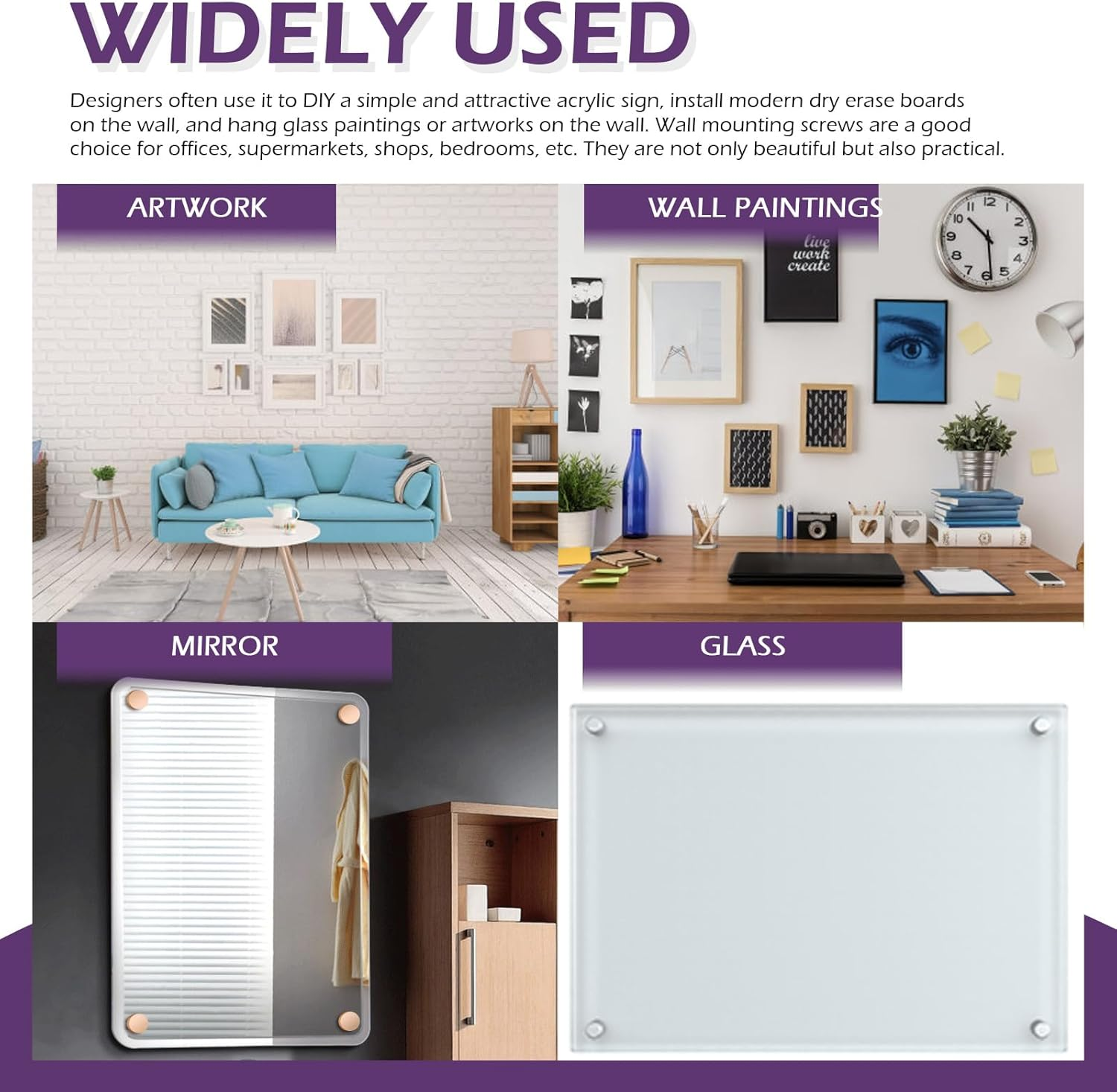 Swpeet 12 Sets 5/8" X 2" Silver Stainless Steel Standoff Screws, Wall Standoff Mounts Glass Acrylic Nail with Screws and Wall Anchors, Mounting Glass Hardware for Hanging Picture Frame Advertise - 16 * 30Mm-Black image number 5