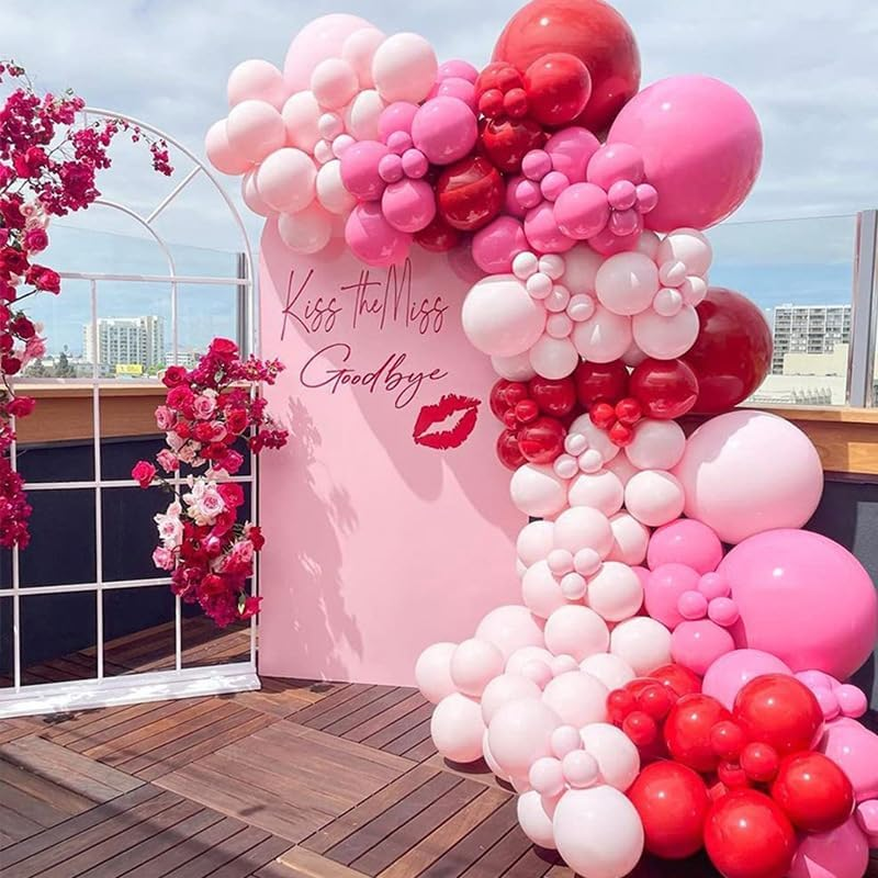 PEKGLOW 146 Pcs Valentine Balloon Garland Red Pink Balloon Garland Macaron Pink Red Pink Balloons Latex Balloons for Birthday Wedding Anniversary Party Decorations Valentines Day Party Supplies image number 3
