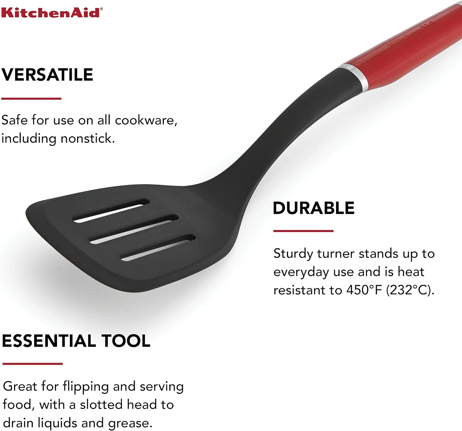 Kitchenaid Classic Slotted Turner - Nylon, Empire Red, Heat Resistant to 450&deg;F (232&deg;C) | Lightweight and Stain-Resistant | Lifetime Limited Warranty | Perfect for Flipping, Stirring, and Draining image number 5