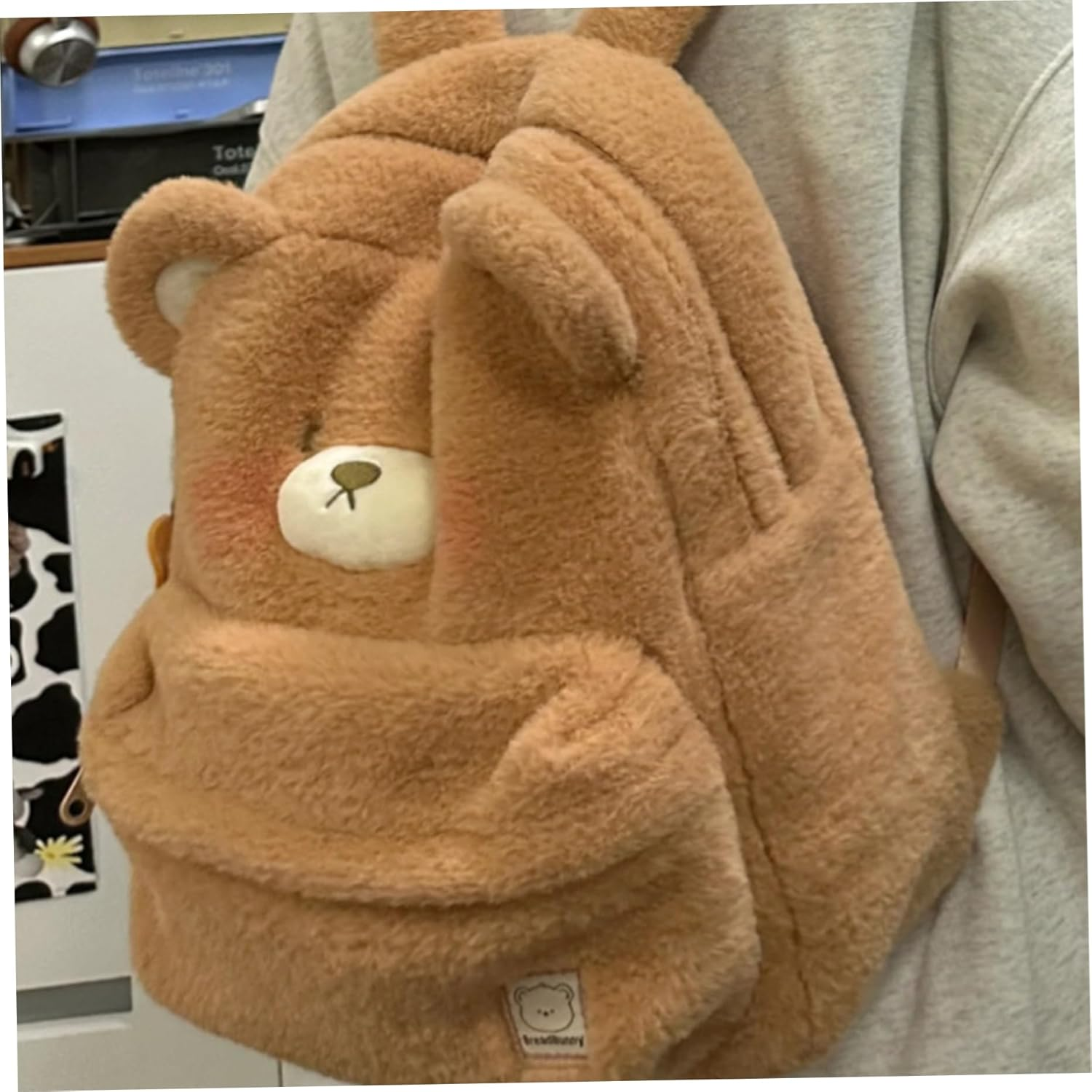 Plush Backpack Large Capacity Cute Bear Backpack Use for School Office Travel image number 1