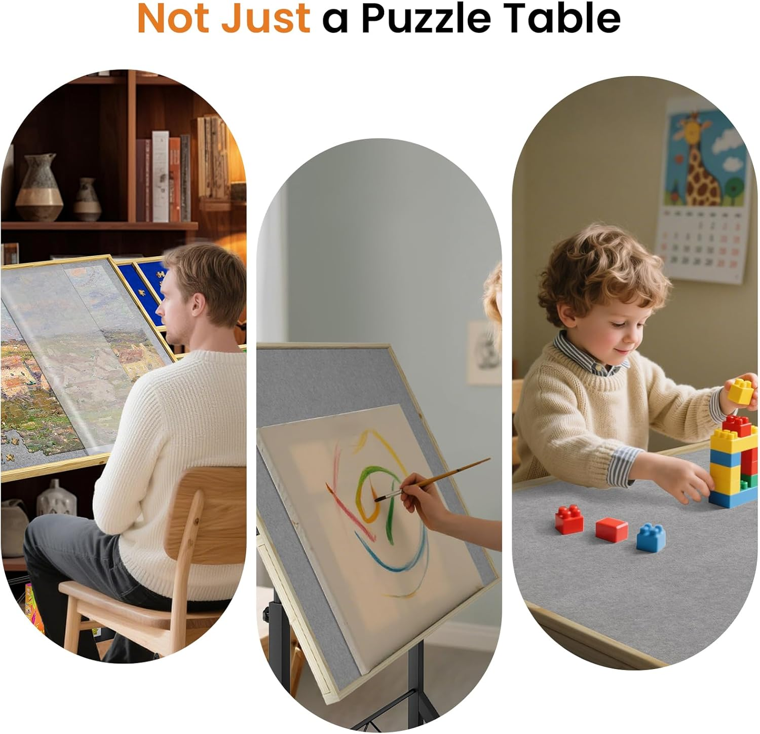 Jigsaw Puzzle Table 1500 Pieces Adjustable Height Puzzle Board 360&deg; Tilting Angle, Puzzle Table anti Slip Felt with Leg Rolling, Sorting Drawer, Cover and Storage for Adults Birthday Gift image number 4