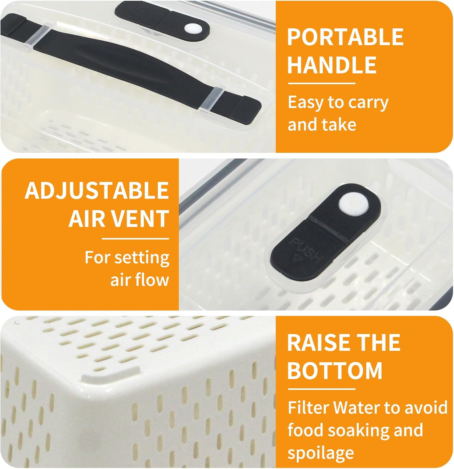 4 Pack Fruits Storage Containers for Fridge, Leakproof Produce Food Storage with Removable Colanders & Lids, Large Fruits Veggie Wash - Dishwasher & Microwave Safe Keep Vegetables Berry Fresh Longer