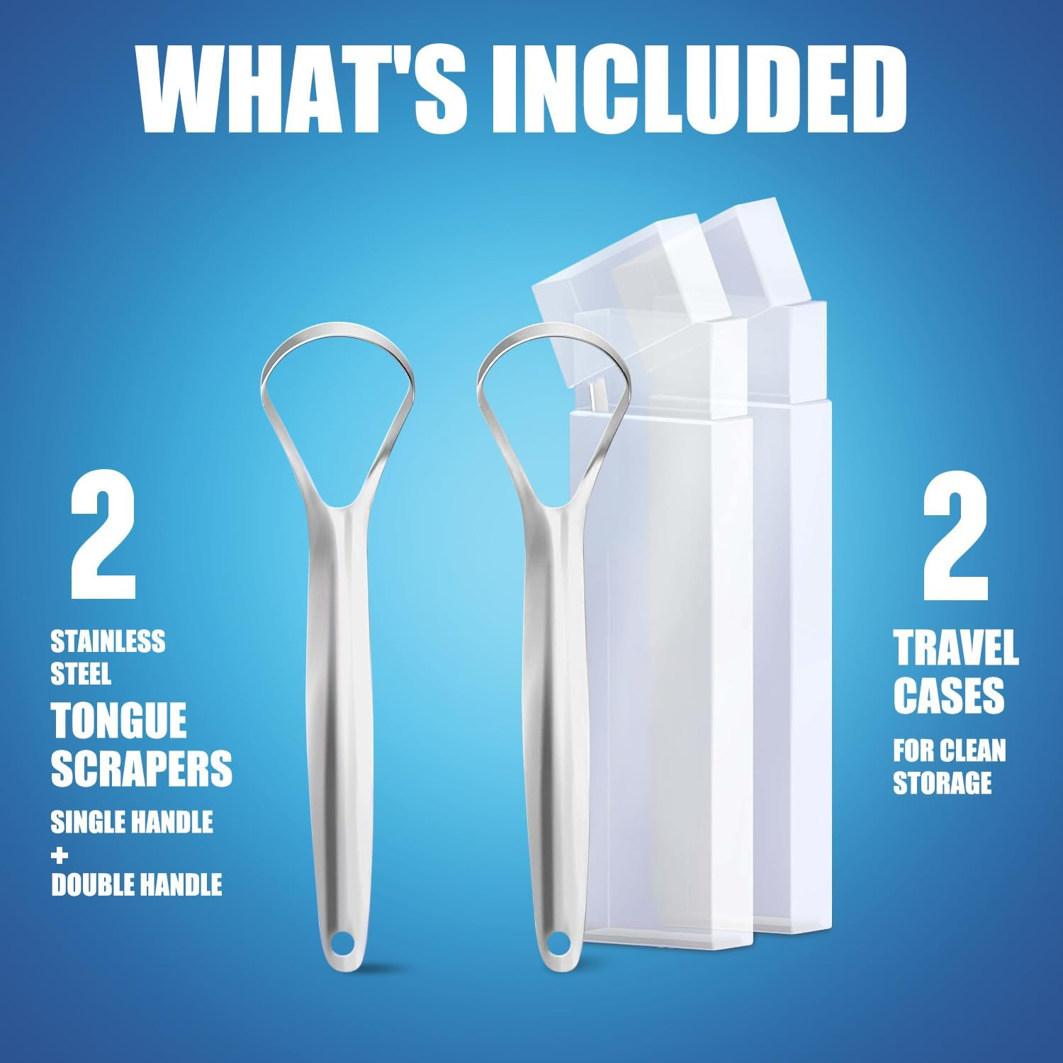 Tongue Scraper (2-Pack), Cure Bad Breath (Medical Grade), Stainless Steel Tongue Cleaners, 100% BPA Free Metal Tongue Scrapers for Fresher Breath in Seconds image number 5