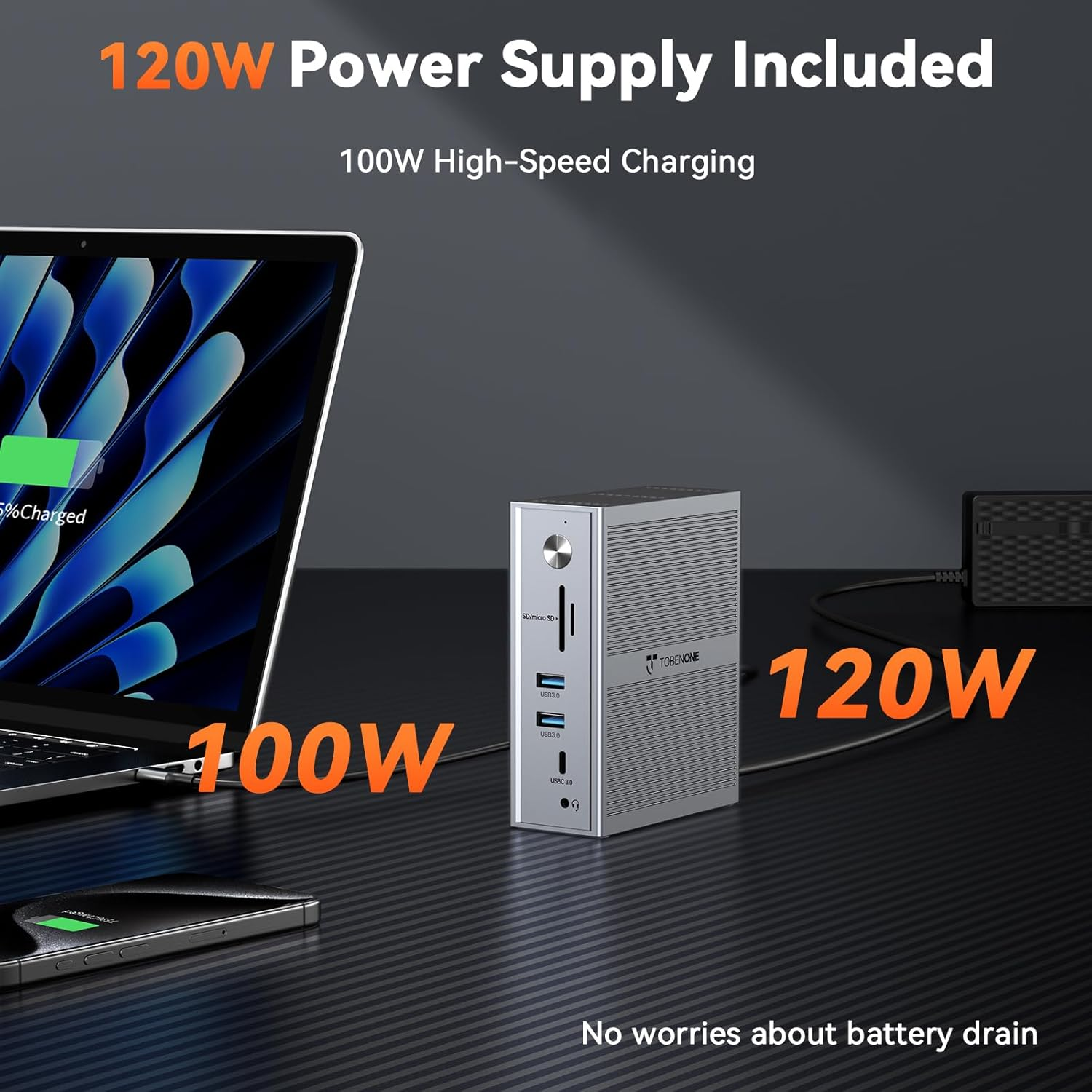 Tobenone Displaylink Docking Station 3 Monitors, 14-In-1 USB C Triple Monitor Docking Station for M1 M2 M3 M4 Macbook/Mac Mini, Windows, Chrome (3HDMI, 120W Power Supply, 5 USB, Ethernet, Sd/Micro SD image number 1