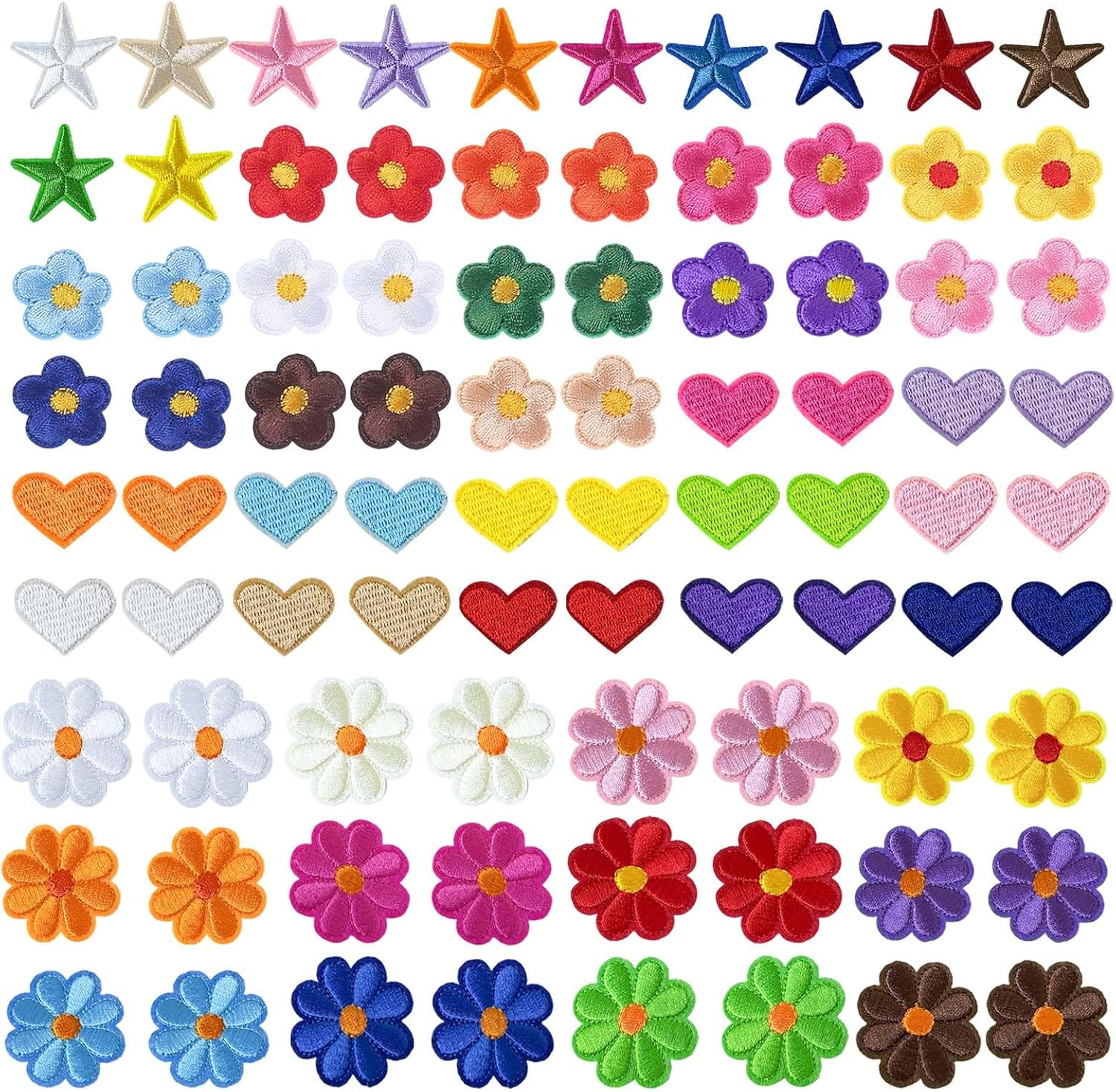 96 PCS Colorful Sew Iron on Patches for Clothing, Flower, Star, Heart Patches, Mini Embroidery Applique Patches for Backpacks Jackets Jeans Hats DIY Accessories (Colorful) image number 4