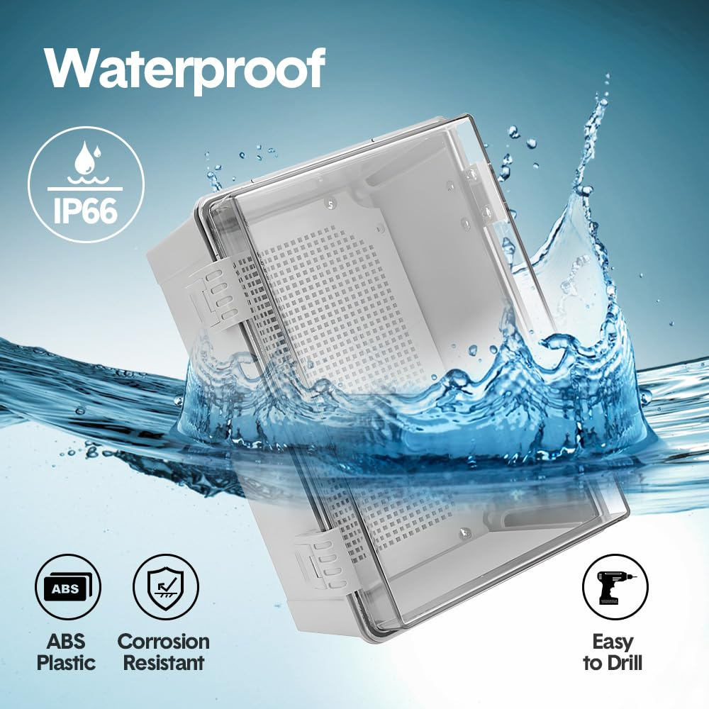ALSTON ABS Junction Box IP66 Waterproof Enclosure with Clear Hinged Cover and Mounting Plate for Project 30X20X17Cm image number 3