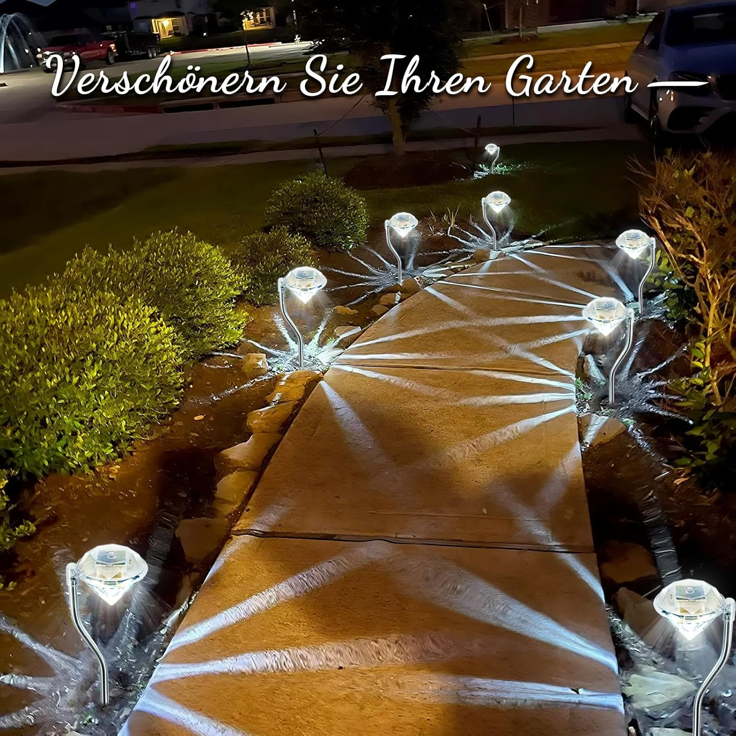 Anordsem Solar Lights for Outdoor Balcony Decoration: Garden Decoration for Outdoor Weatherproof LED Diamond Solar Lights - White Light Lighting Solar Lights Outdoor Garden Decoration Gift for Women - White image number 2
