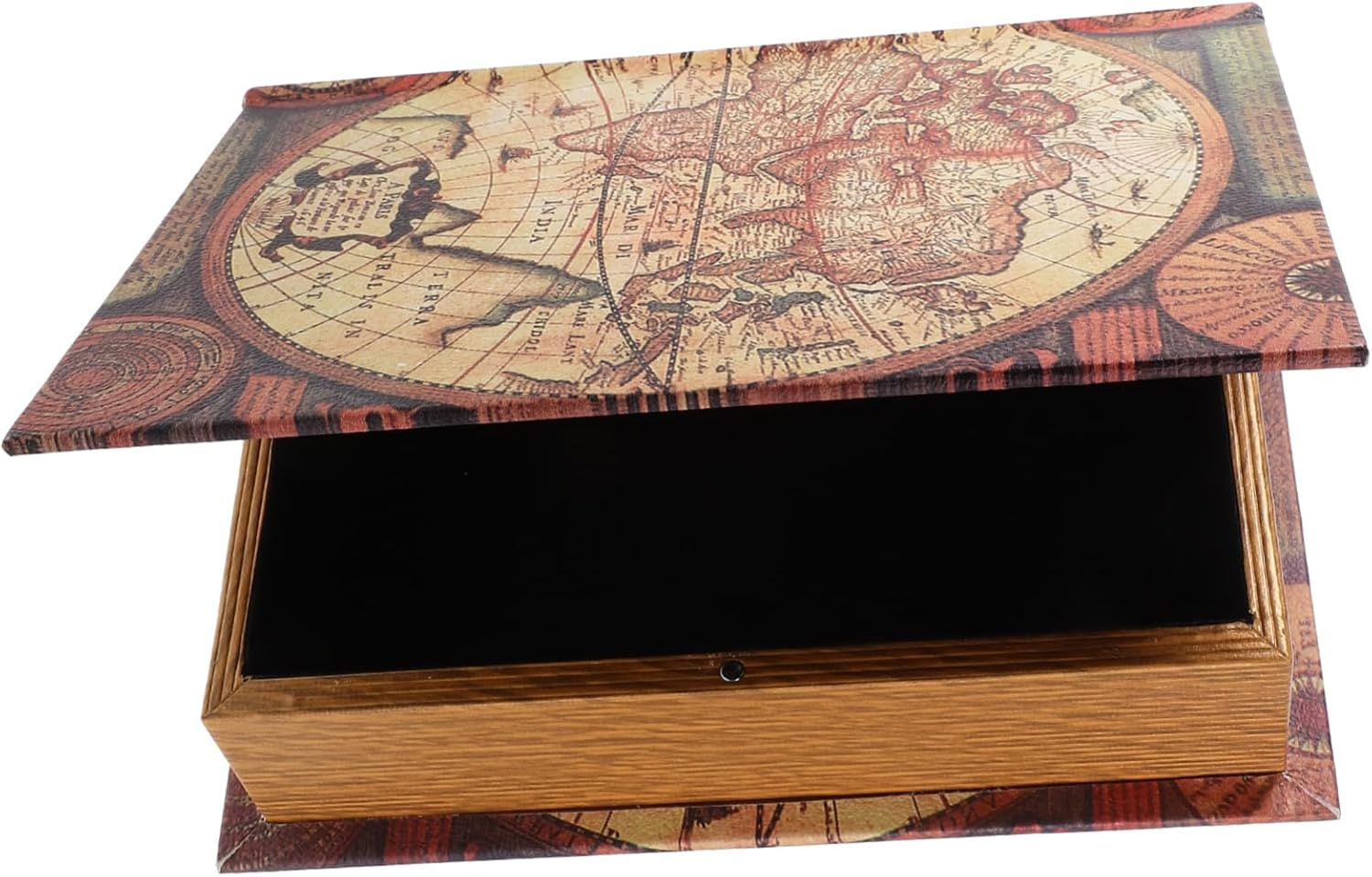 Vintage Rectangular Faux Book Box Medium Size Simulation Book Storage Box Antique Map Design Decorative Home Ornament Trinket Case image number 3