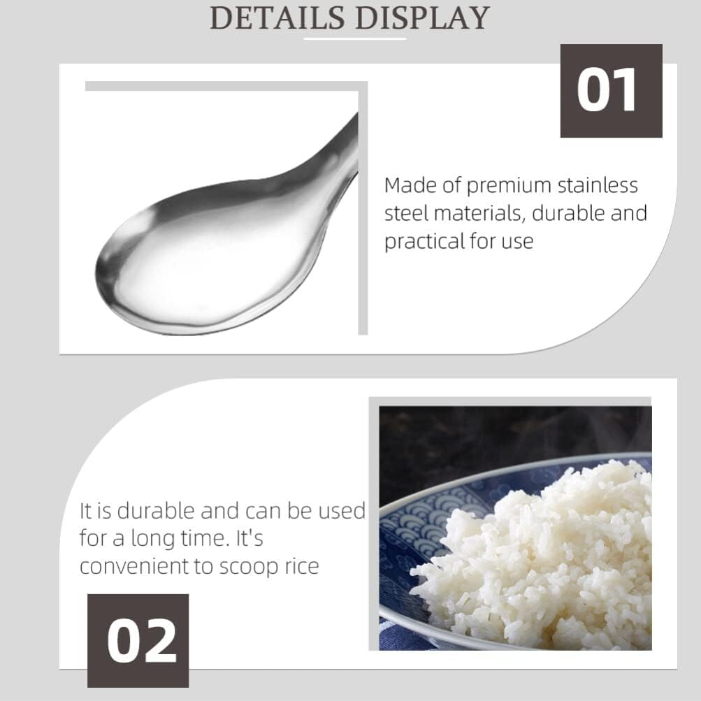 Luxshiny Stainless Steel Rice Spoon Non-Stick Serving Spoon Lightweight Cooking Utensil with Ergonomic Handle for Home Kitchen and Outdoor Picnic 8.66In image number 4