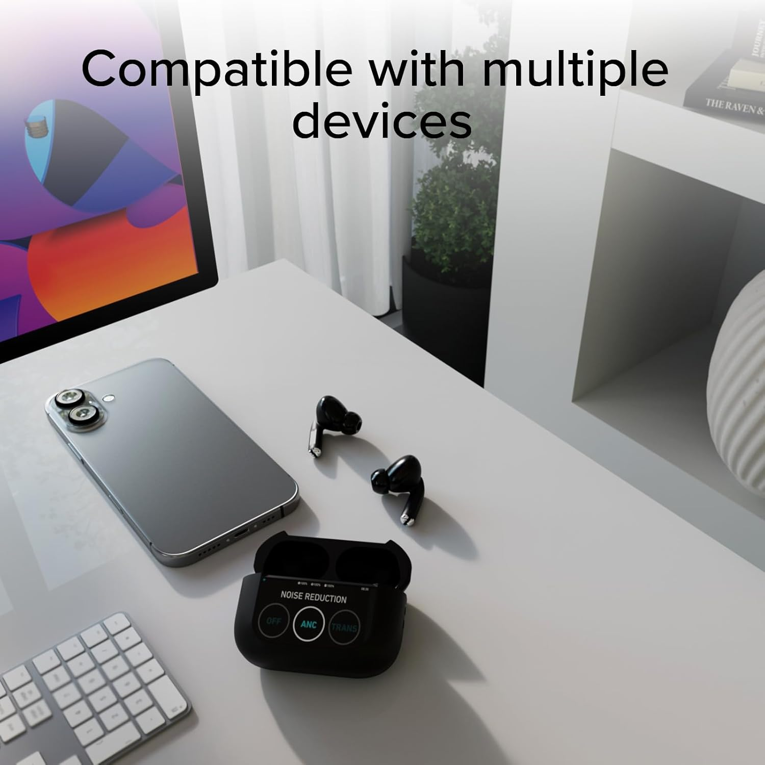 SBS Mood TWS In-Ear Earphones, ANC Low Noise with LCD Touch Display, True Wireless Stereo, Charging Case, Touch Control, Transparency Mode, for Smartphone, Tablet, Laptop, Black image number 6