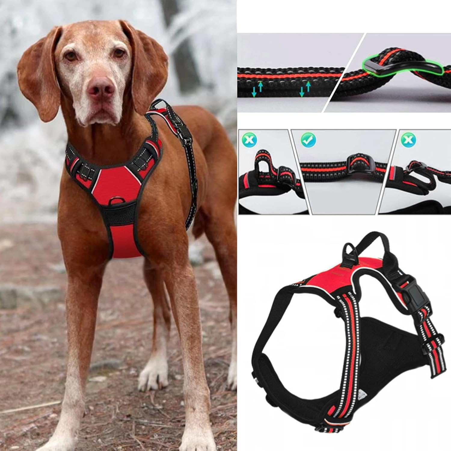 No-Pull Dog Harness Vest Adjustable Outdoor Front Mesh Red image number 3
