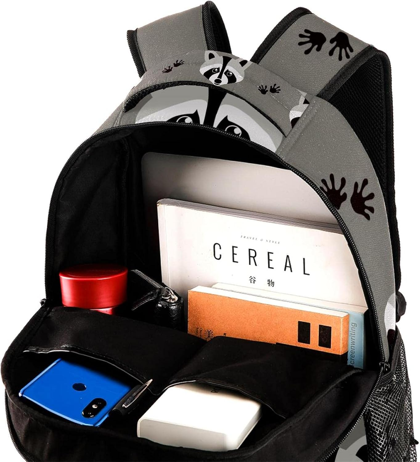 Raccoon Pattern Backpack Students Shoulder Bags Travel Bag College School Tote Backpacks image number 4