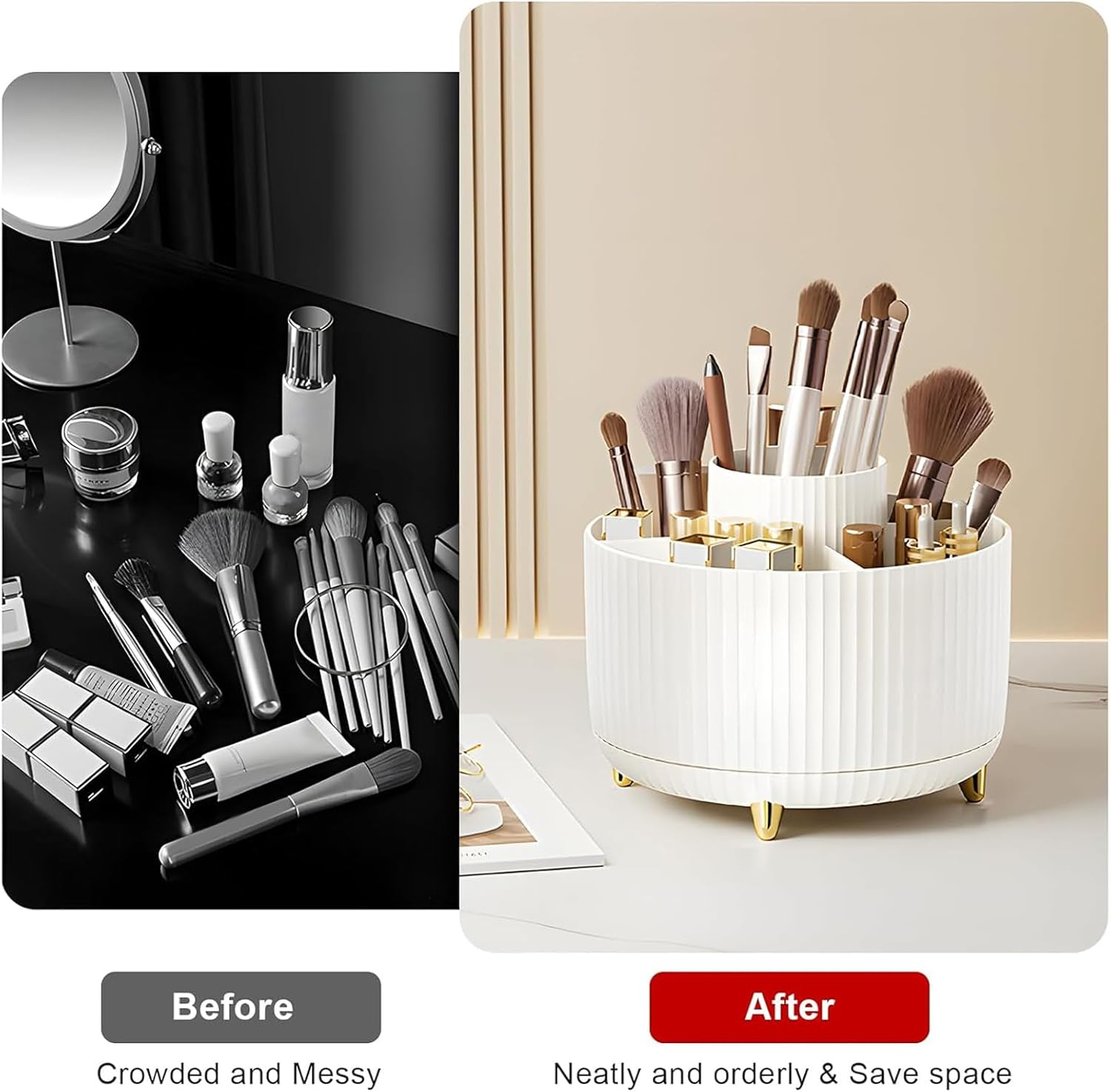 Diesisa Makeup Brush Holder Organizer,360&deg; Rotating Makeup Brush Organizer,5 Slot Make up Brushes Cup for Cosmetics, Nail Polish, Art Supply, Bathroom Vanity Desktop Organizer - White - Blue image number 7