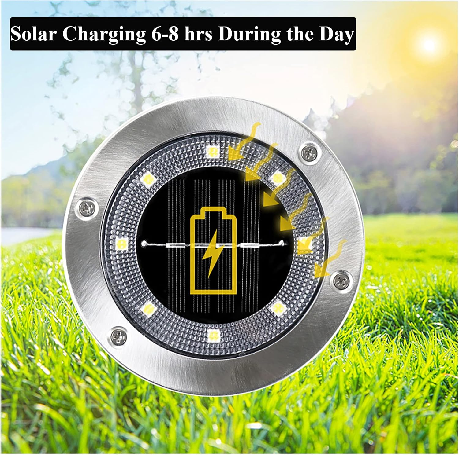 Solar Ground Lights, Outdoor Waterprood 8 LED Solar Powered Floor Landscape Light for Garden Pathway Walkway Patio- 4 Pack (White) image number 2