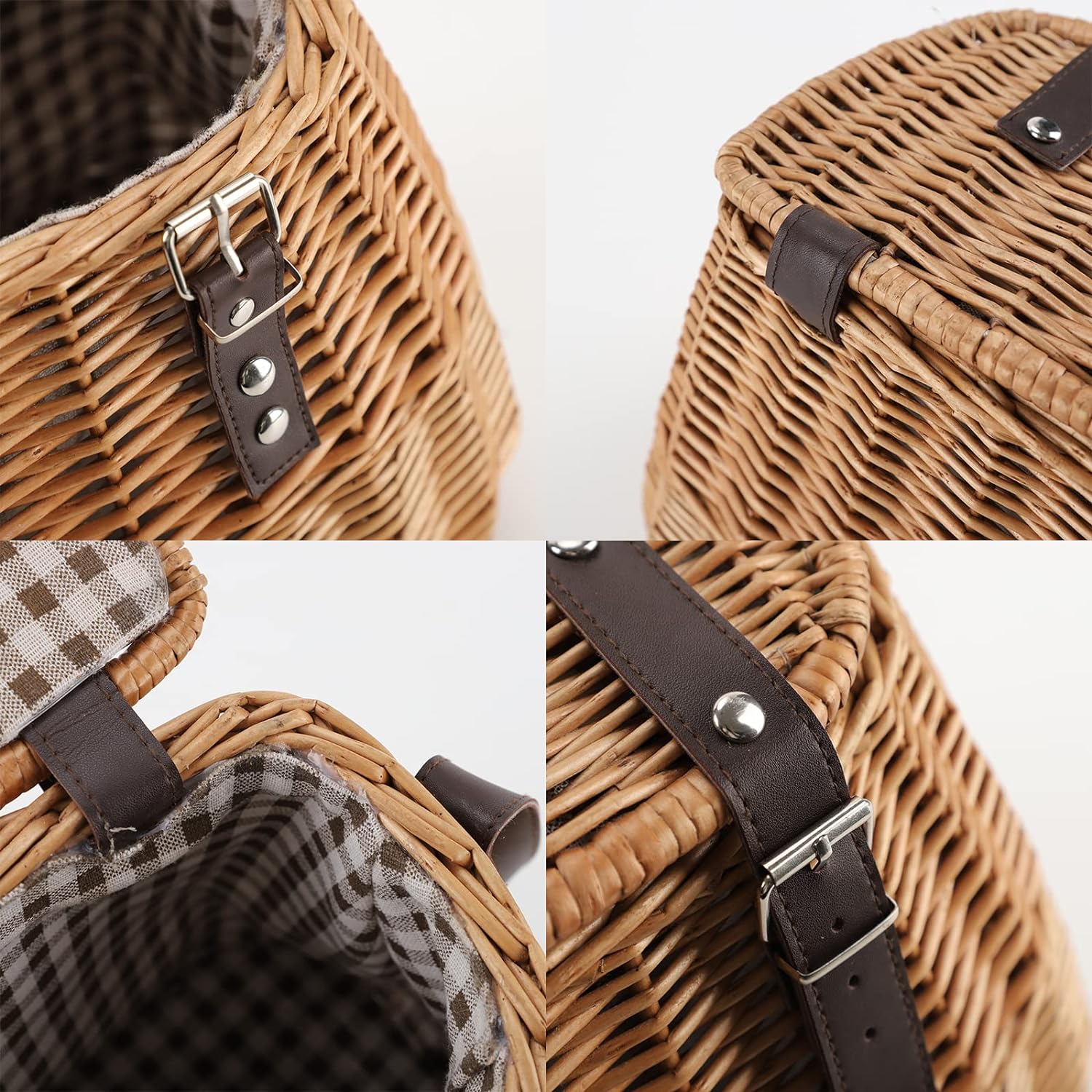 Wicker Picnic Basket, Fishing Creel Basket, Carrying Gift Basket with Lid and Shoulder Strap