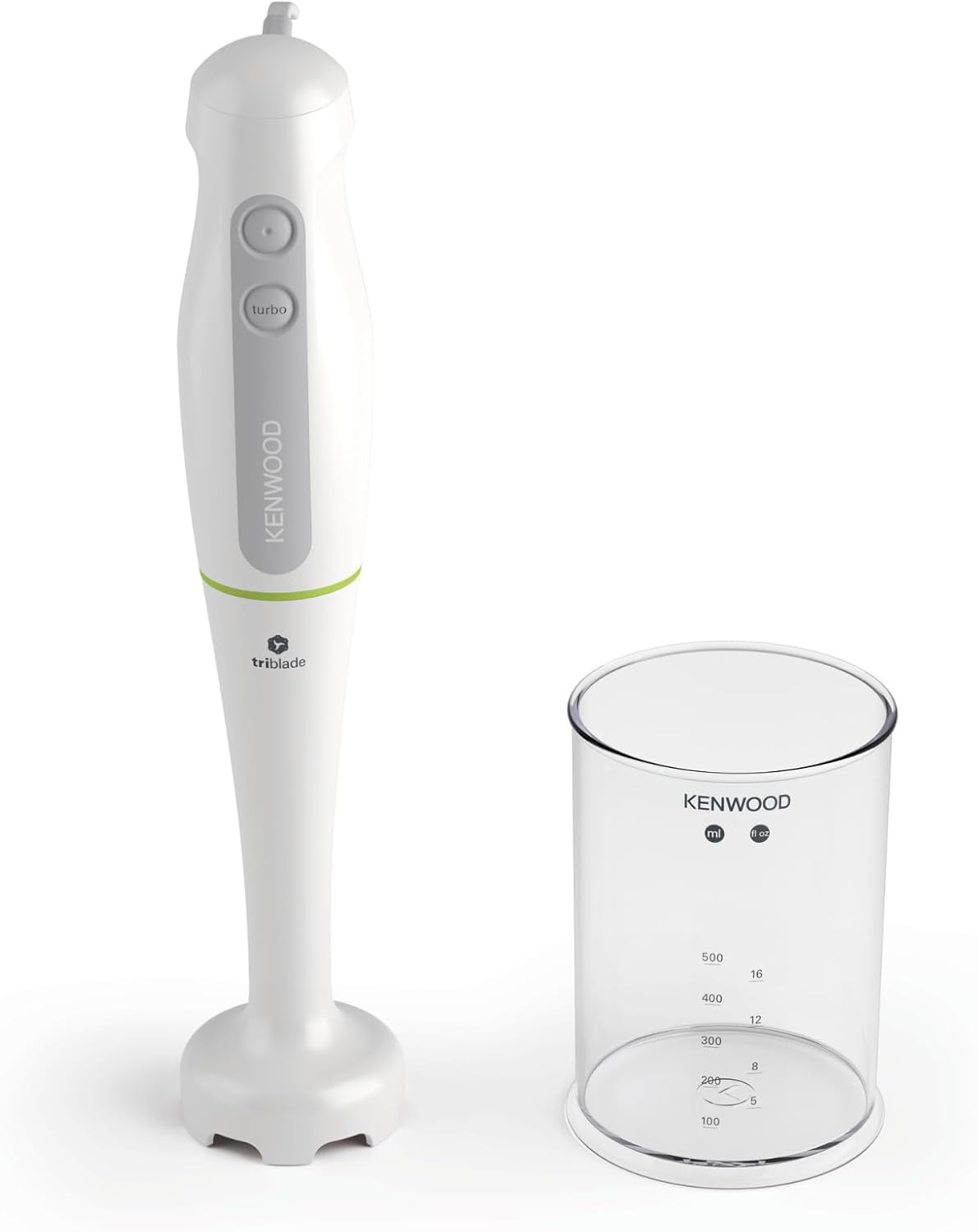 Kenwood Triblade Hand Blender HDP101WG, Stainless Steel Blade, 600W Motor with Turbo Function, Includes Beaker, White image number 2