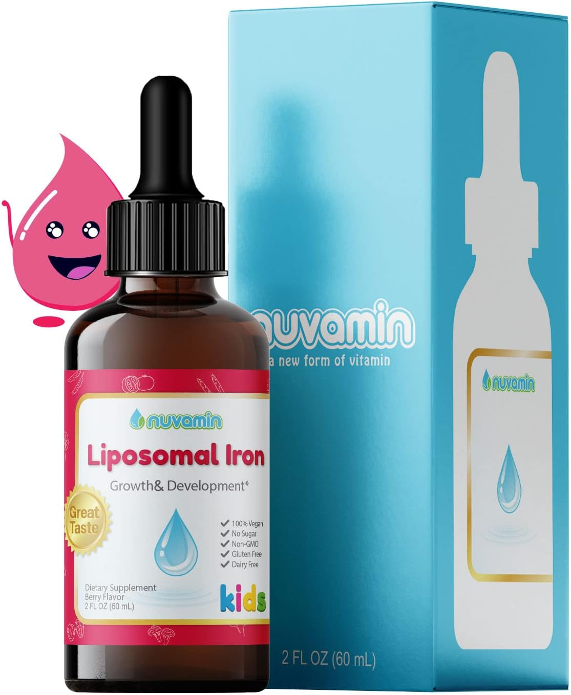 Nuvamin &ndash; Liquid Liposomal Iron Drops for Baby, Toddlers, Kids, & Adults, 2Fl.Oz (60Ml), 120 Daily Serving. Great Taste - All Natural - Vegan - Superior Absorption, Berry Flavor image number 4