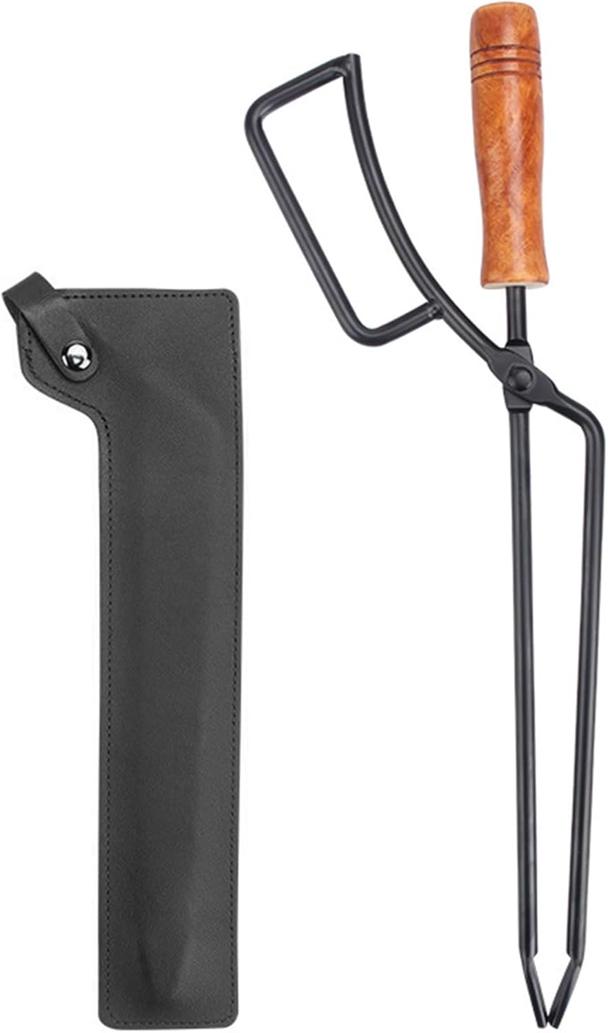 Heavy Duty Fireplace Tong Log Grabber with PU Leather Cover- 40CM Fireplace Tong with Rubber Grip for Campfire, Fire Pit, BBQ, Wood Stove, Durable Fireplace Poker for Handling Hot Logs (Black Cover) image number 3