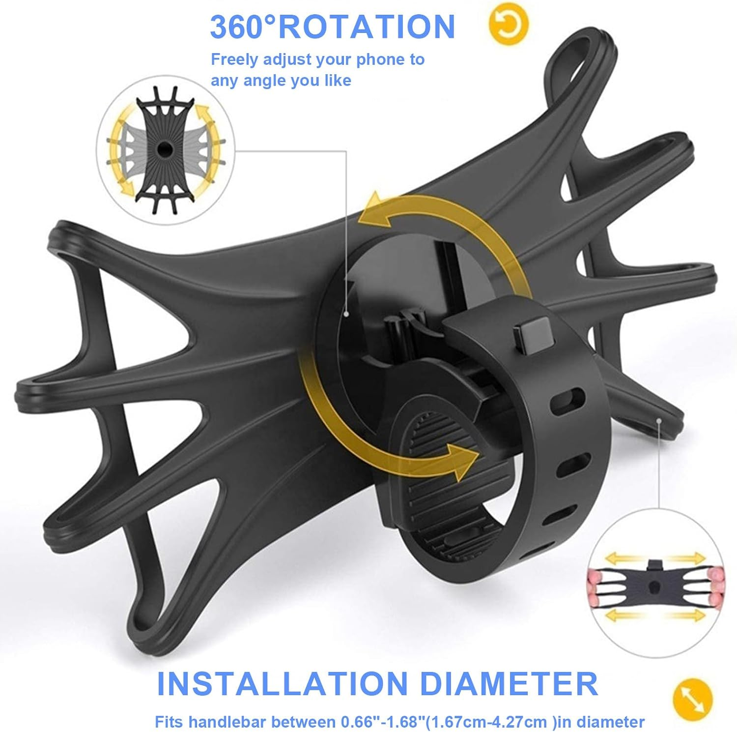 Bike Phone Holder&mdash;Elastic Silicone Build, Shockproof&mdash;For Bicycle/Electric Scooter Navigation&mdash;Ideal for Urban Riders, Fitness Lovers&mdash;Fits Electric Scooter Phone Holder (2Pcs, 360&deg; Rotatable image number 1