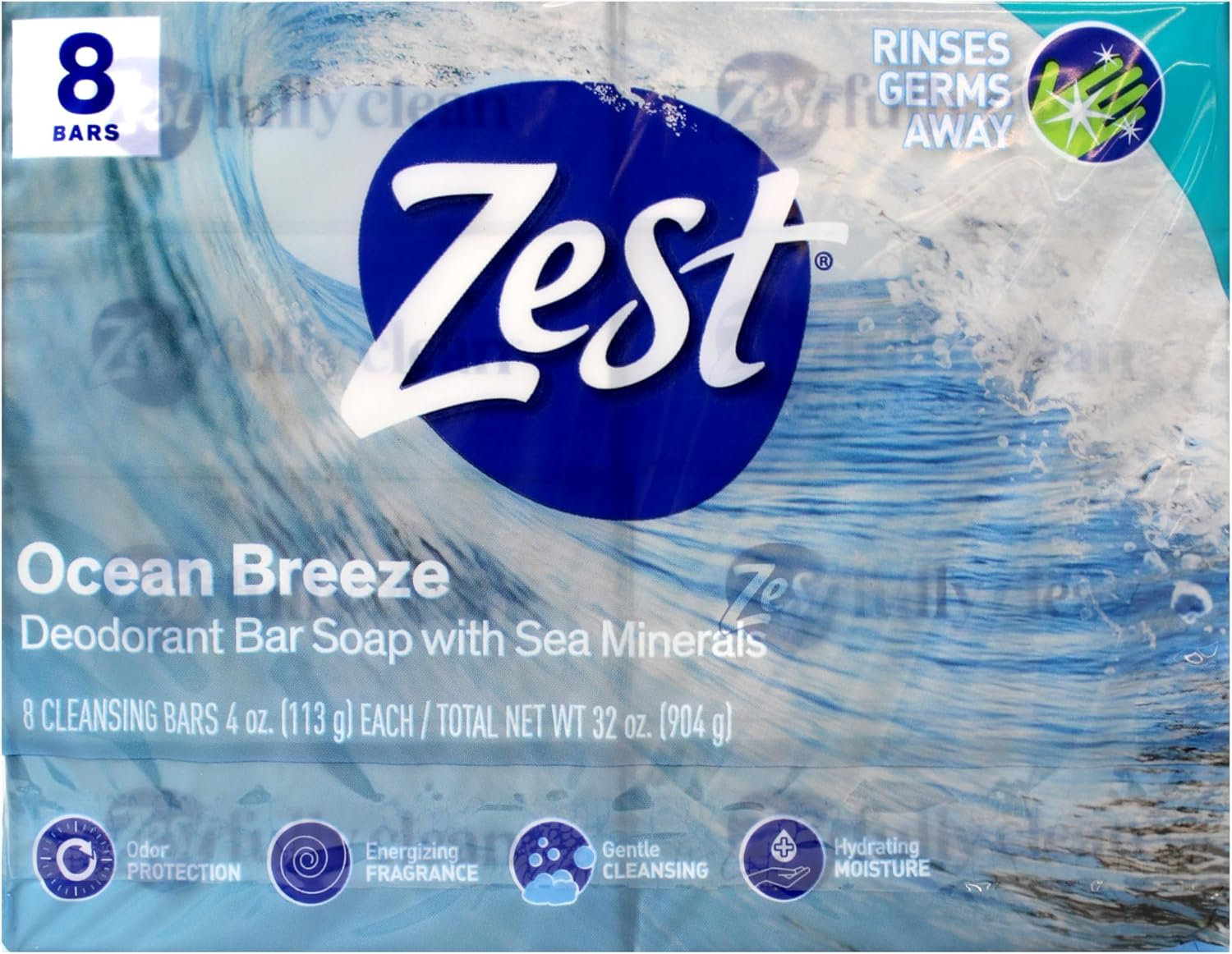 Zest Deodorant Bar Soap, Ocean Breeze, 4 Oz, 8 Bars image number 4
