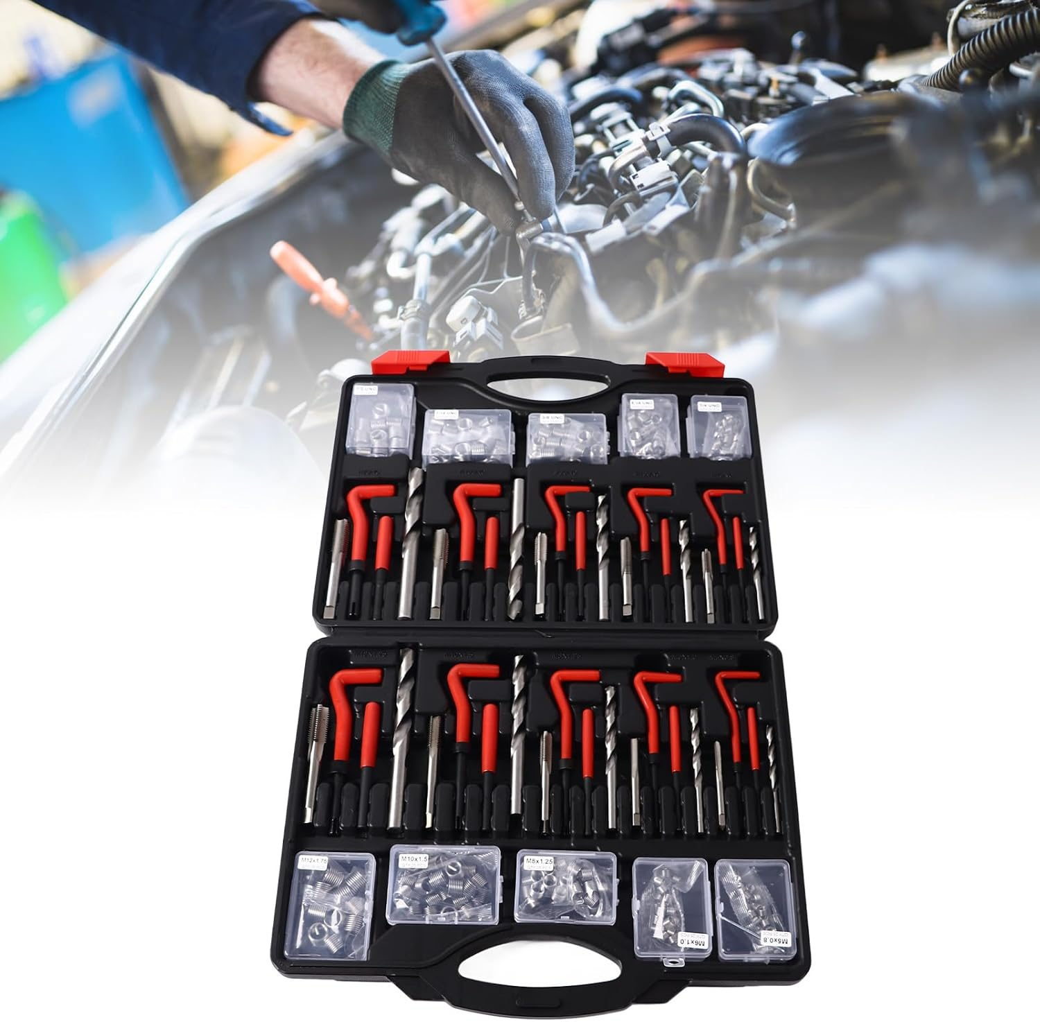 Marhynchus Thread Repair Kit, 261Pcs Set Wire Thread Inserts with Tap Drill Bit and Insertion Tool for Damaged Screws in Automotive Components and High Voltage Switch Equipment image number 4