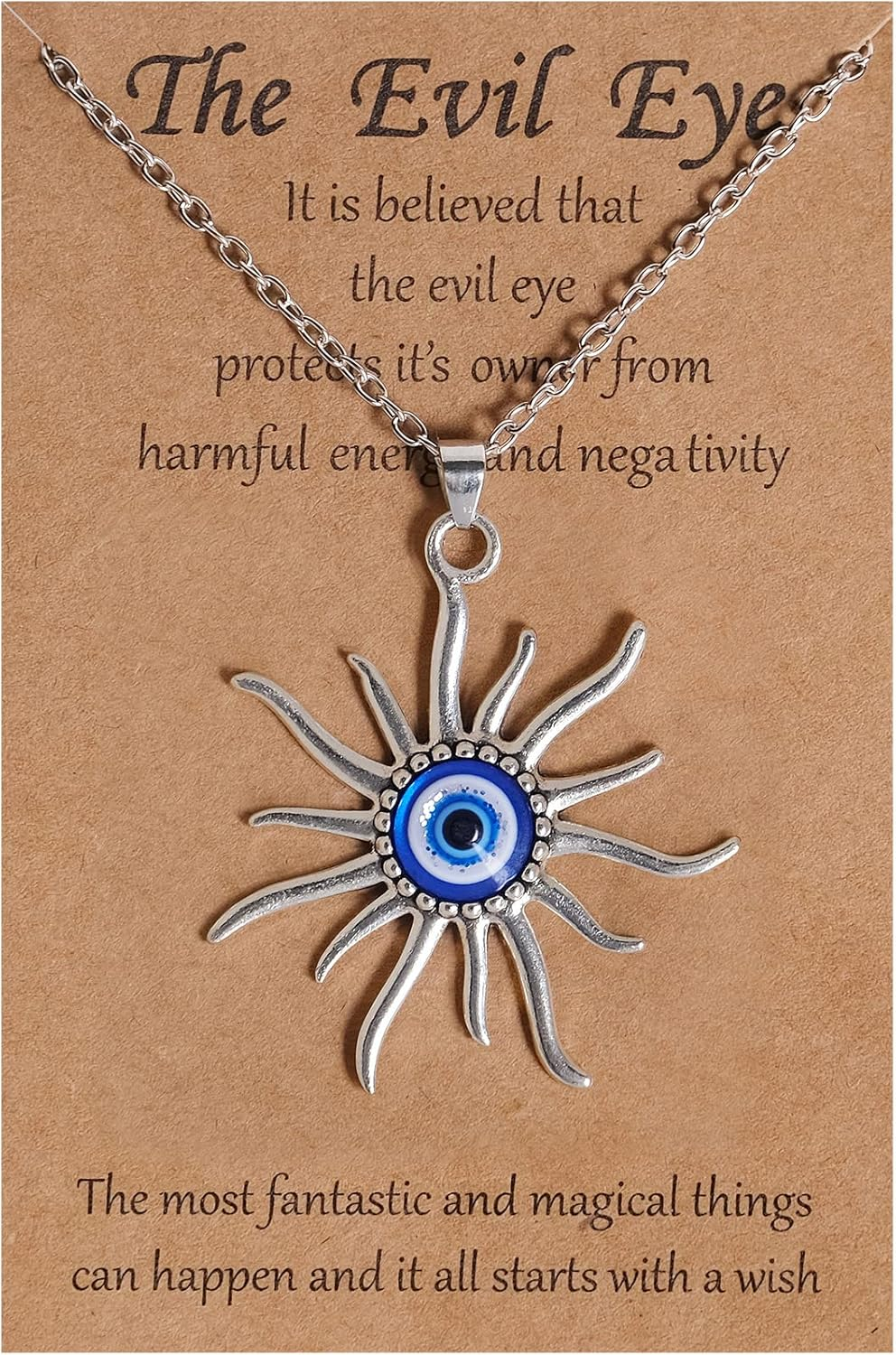 VIBILIA Evil Eye Necklace Sun Pendant Turkish Blue Eye Protection Lucky Necklaces Jewelry Gifts for Men Women (Sun) - Silver