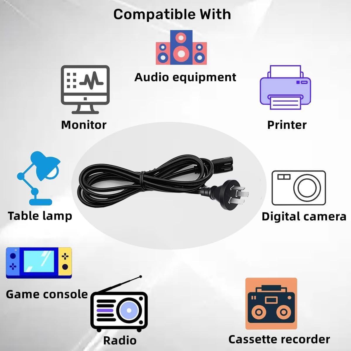 Figure 8 Power Cord 2M,Figure 8 Power Supply Cord,2 Pin Core Figure 8 IEC-C7 AC Power Cable Lead AU Plug for PC Monitor,Dvd,Printer,Samsung Philips LG Sony Tv,Ps5,Ps4,Ps3,Xbox Consoles,Camera,Hp Envy image number 2