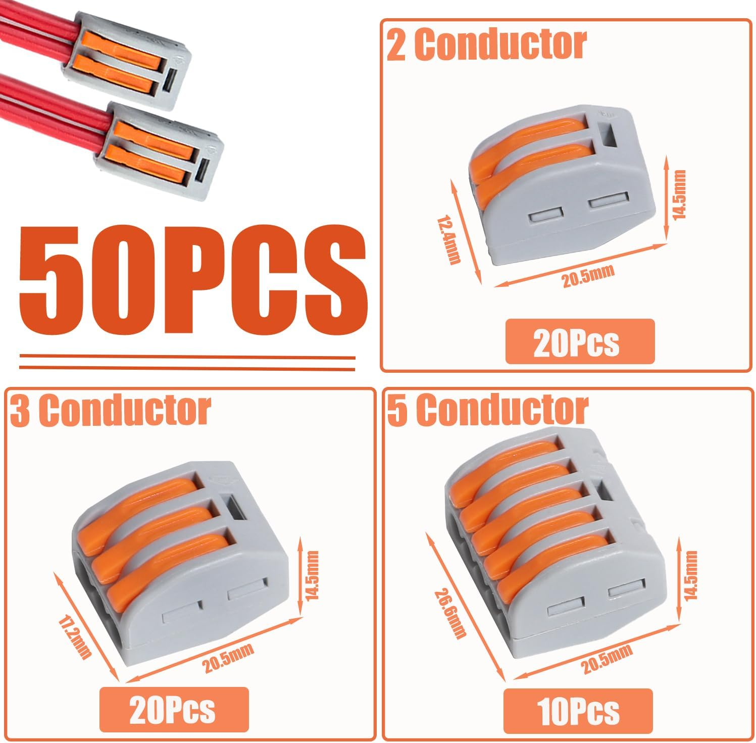 Lever Nuts Wire Connectors Assortment Kit 28-12 AWG Splitter Stripper Crimping Tool 2 3 5 Conductor Combination Compact Multi Electrical Quick Disconnect Wiring Splicing image number 5