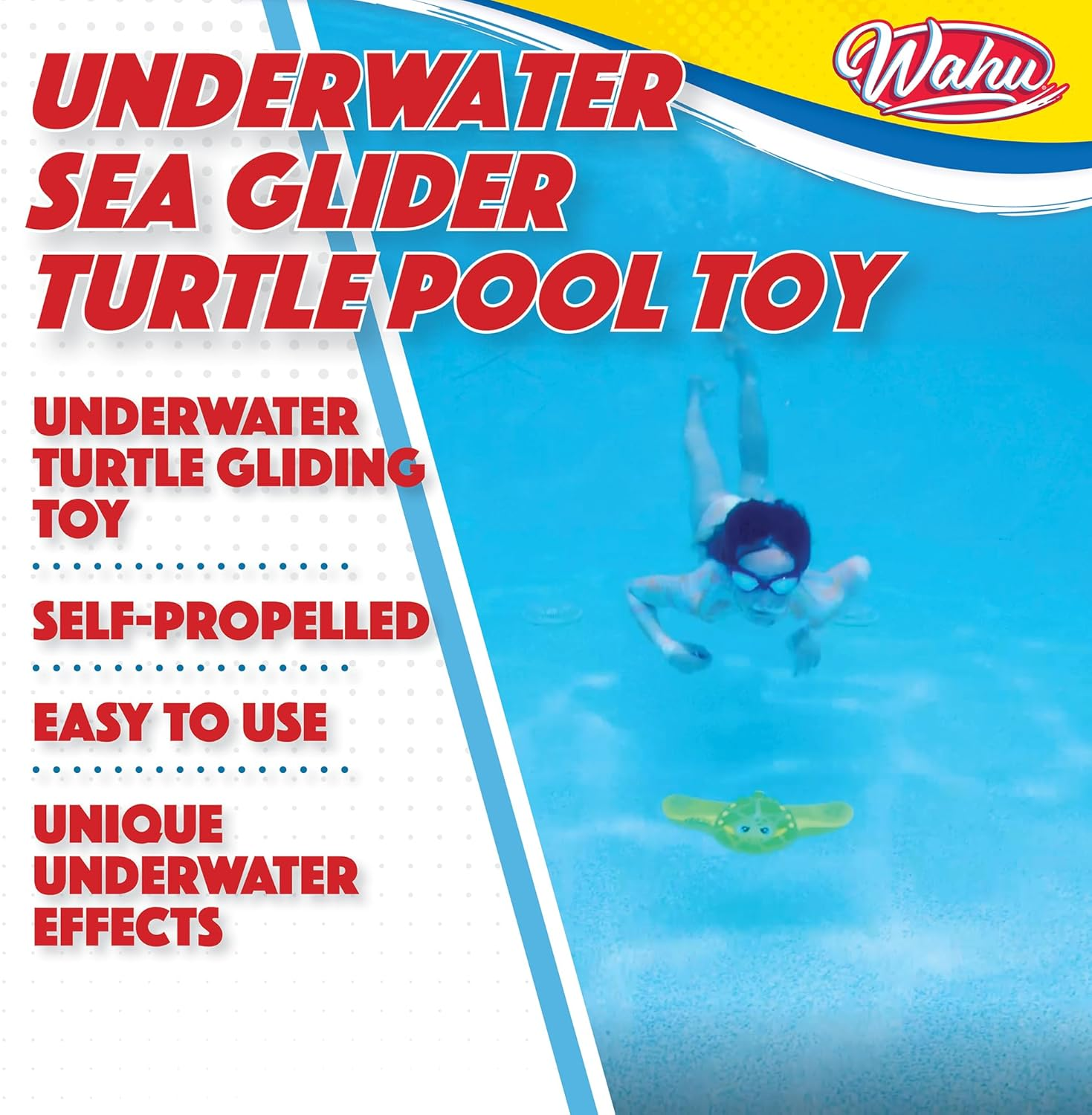 WAHU Sea Gliders Turtle - Underwater Pool Toy Glides up to 60 Feet - Self-Propelled Jet with Adjustable Fins to Spiral and Boomerang