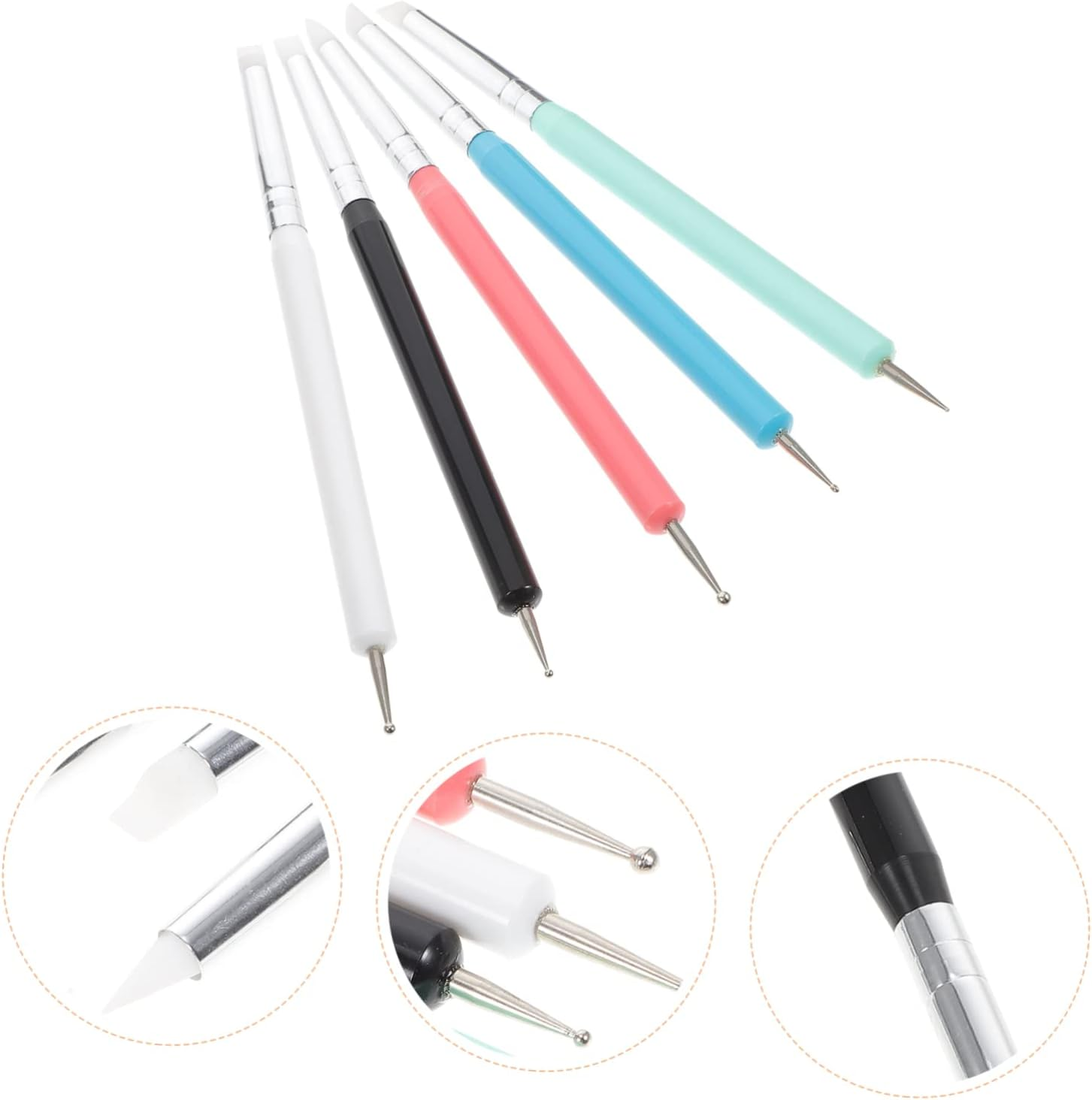 CANIGHT 5Pcs Dual Nail Art Dotting Pen Silicone Painting Brushes for Manicure Lightweight Home Salon Use for Nail Art and Gel image number 5