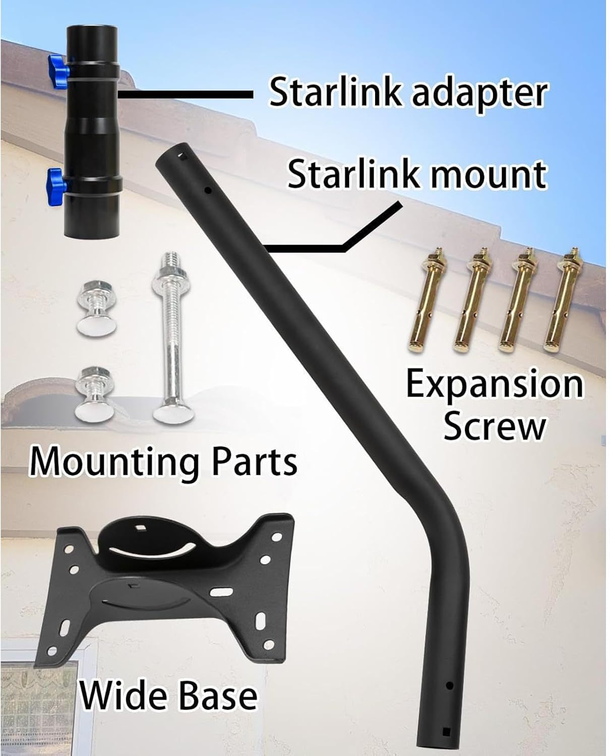 Starlink Mounting Kit, Adjustable Starlink Long Wall Mount, Stainless Steel Starlink Roof Mount Pole Mount with Adapter for V2 Starlink image number 3