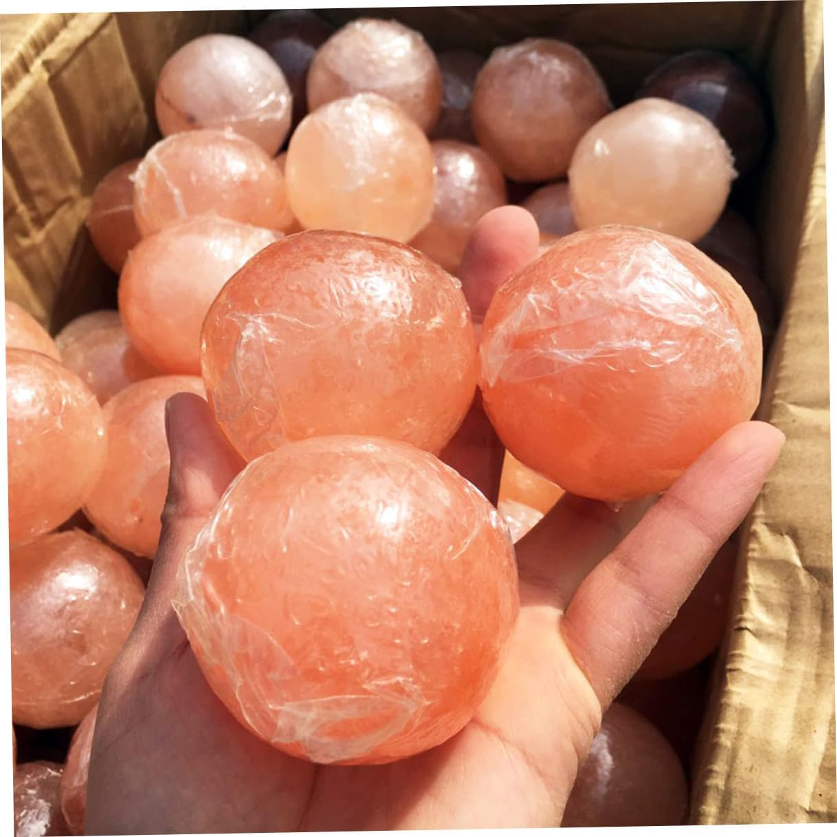 Minkissy Natural Himalayan Salt Crystal Ball Soap for Detox Skin Exfoliation Deodorant Stone Massage Ball Safe Mineral Skincare for Spa Bath Steam Use Orange image number 6