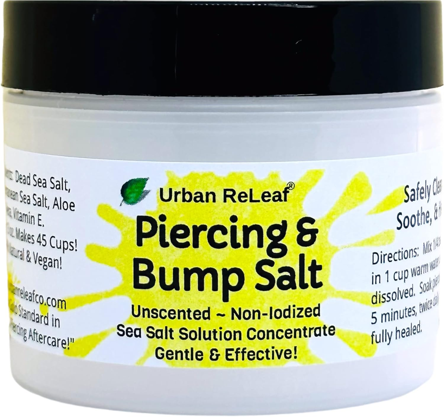 Urban Releaf Piercing & Bump Salt ! Unscented Sea Salt Solution Concentrate. Makes 45 Cups! Gentle Effective Clean Soothe Calm. Non-Iodized. It Works! Cleanse and Soak, Fresh Saline Aftercare image number 1
