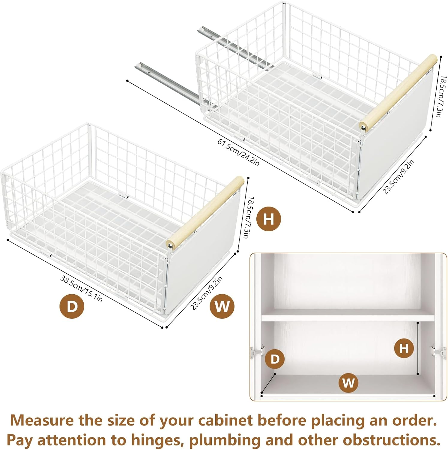 2 Pack Large Foldable Pull Out Cabinet Organizer with Wooden Handle, Slide Out Drawers for Cabinets, Peel and Stick, Heavy Duty Shelves for Kitchen, Cupboard, Pantry (2Pack Large) image number 6