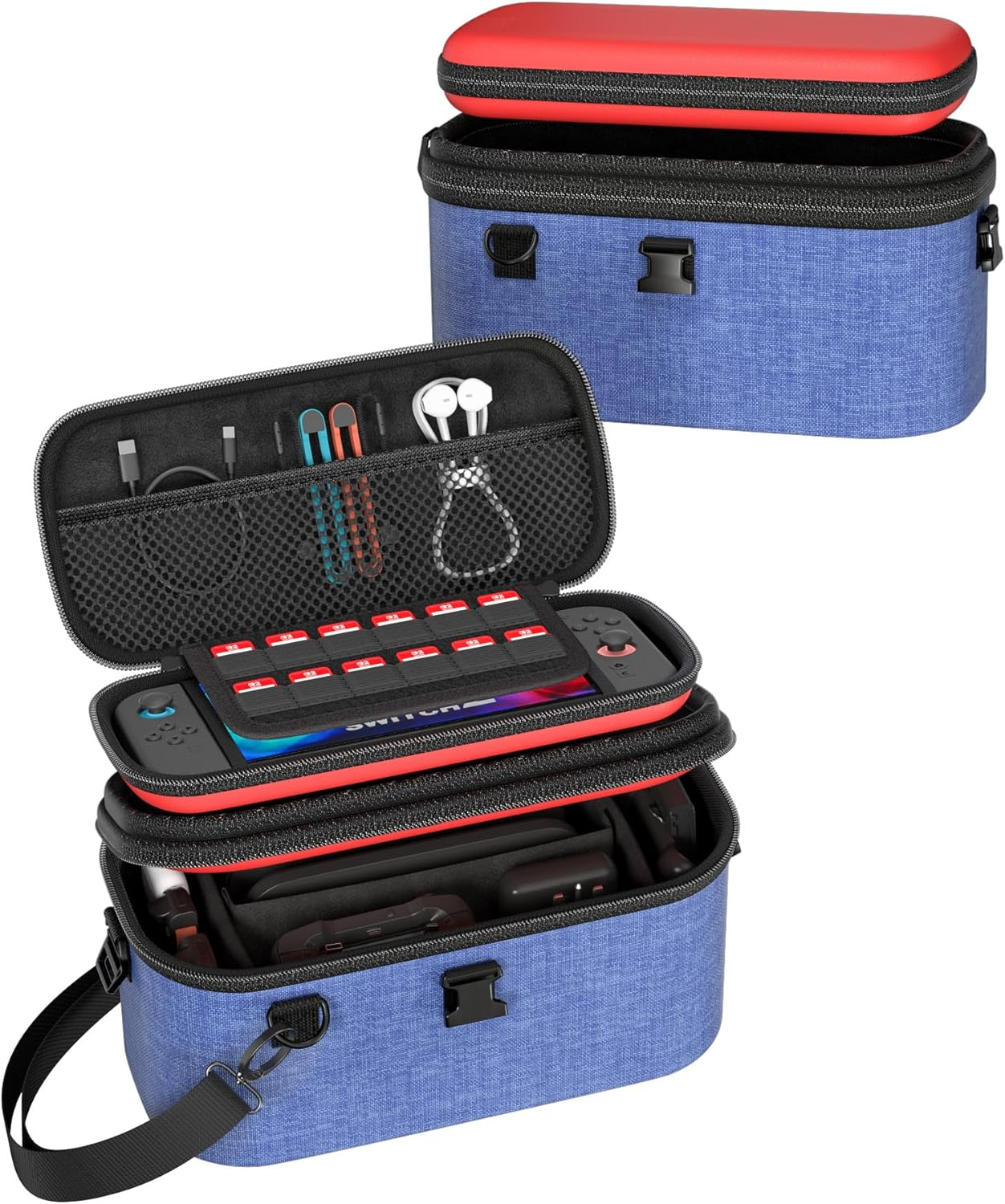 Procase 2-In-1 Carrying Case for Nintendo Switch 2 2025, Portable Hard Travel Bag with Detachable Layers, All in One Storage Box for Switch 2 Dock Console Controller Adapter and Accessories -Red&Blue