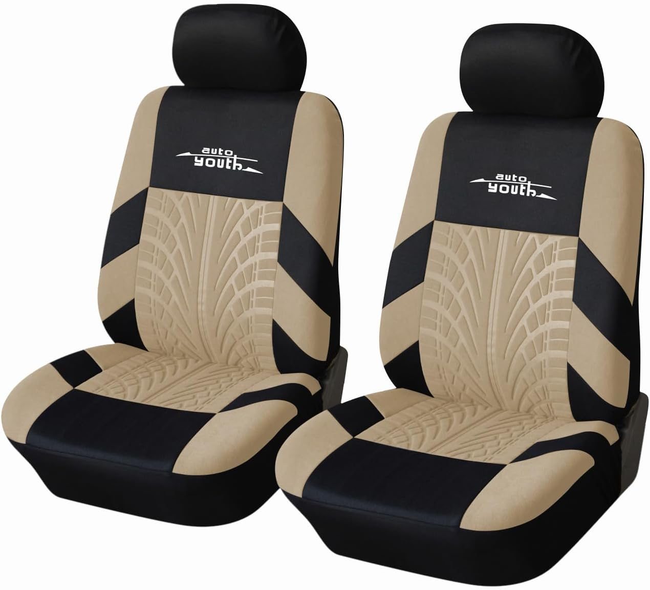 AUTOYOUTH Car Seat Covers Universal Fit Full Set Car Seat Protectors Tire Tracks Car Seat Accessories - 9PCS, Black/Red (Orange)