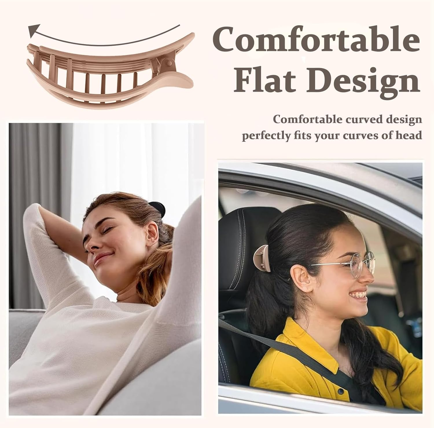 4 PCS Flat Hair Clips for Women, Curved Design Duckbill Hair Clip for Lying, Driving - Matte Strong Hold Claw Clip for Thin, Thick Hairs, Hairs Accessories for Women and Girls image number 4