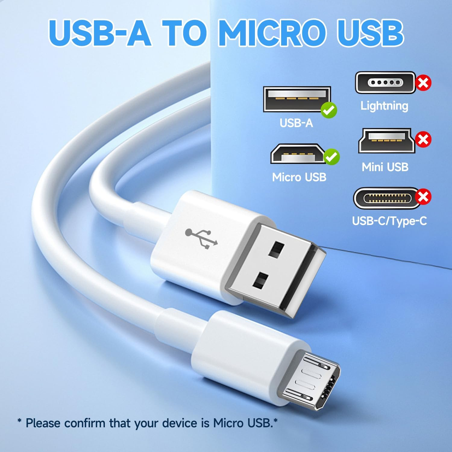 10Ft 3M Power Extension Cable for Wyze Cam, YI Camera, Nest Cam, Blink, Netvue, Kasa Cam, Cloud Camera, Furbo Dog, Arlo Q, USB to Micro USB Extension Charging and Data Sync Cord image number 1