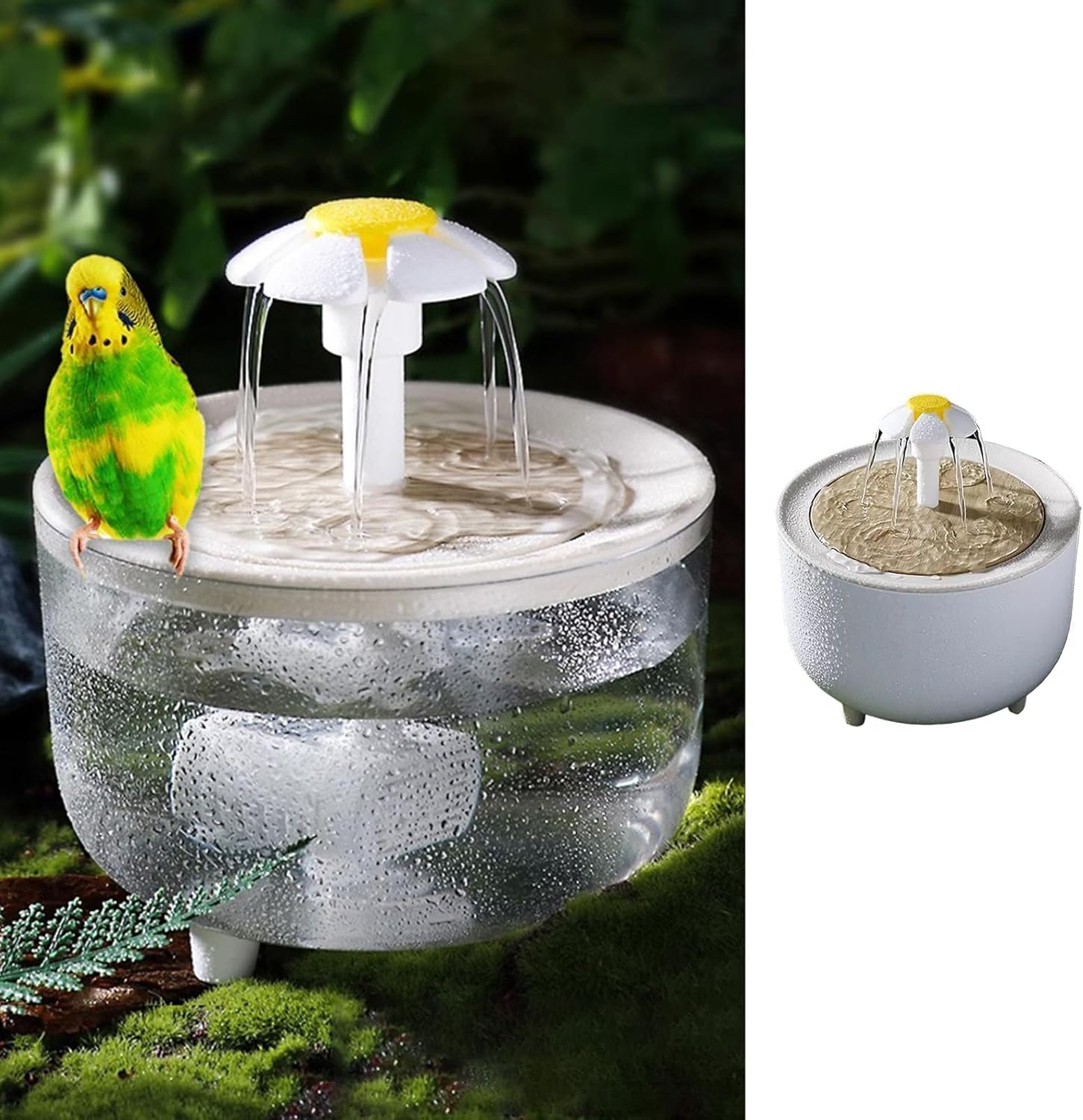 MANON ROSA Bird Bath for Parakeets - Small Bird Shower Bathing Fountain with Filtered Circulating Water Pool Sink for Parrots Lovebirds Conures Finches Cockatiels - Easy-Clean Pet Accessories (Clear)