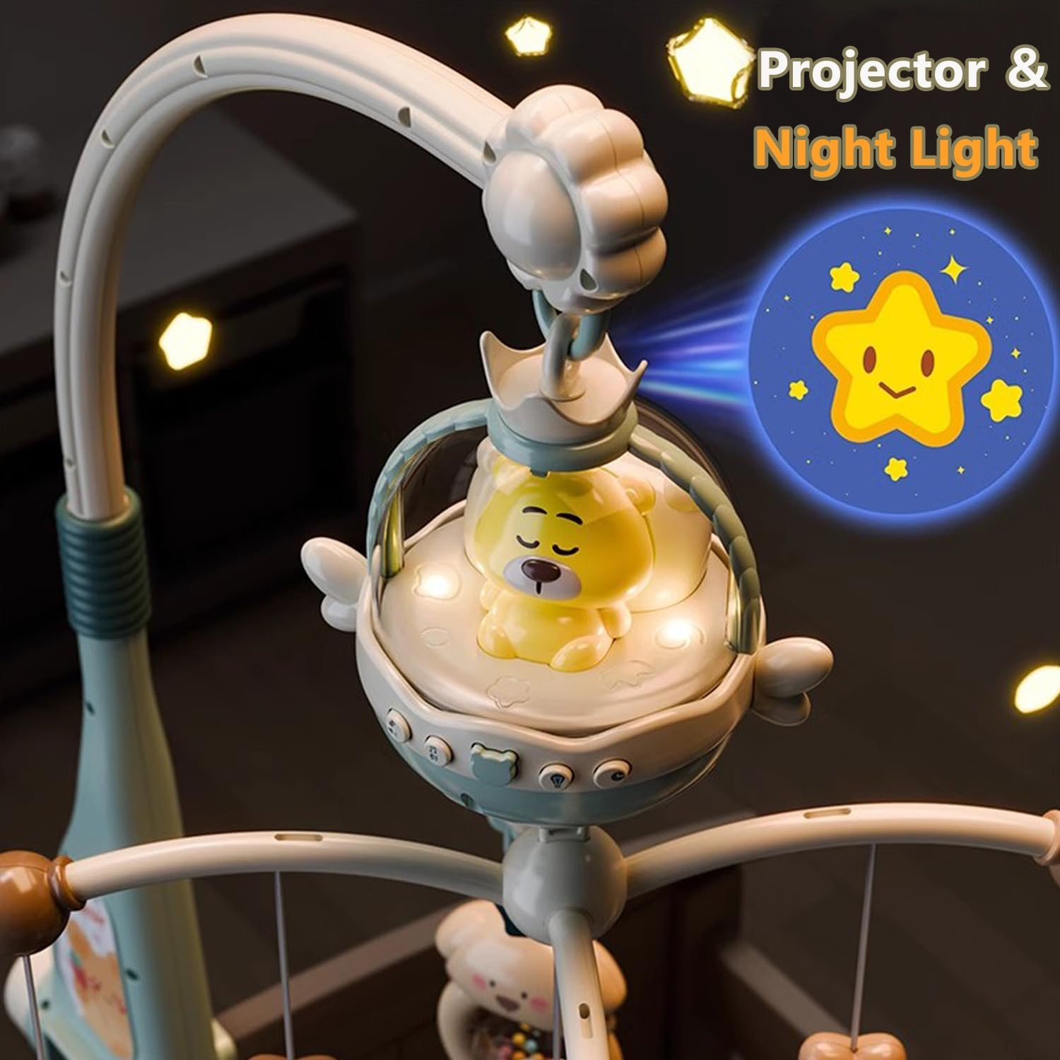 Baby Crib Mobile with Music and Light, Projector Function ＆ Remote Control, Musical Nursery Hanging Mobile for Infants Newborn Gift 0-12 Months, Babies Bassinet Mobile Clip On image number 2
